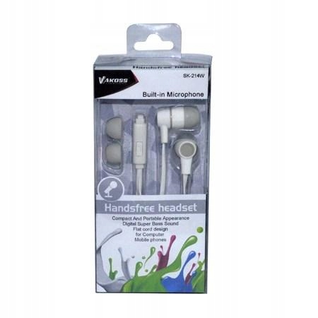 Słuchawki Vakoss SK-214W dokanałowe z wbudowanym mikrofonem kolor biały