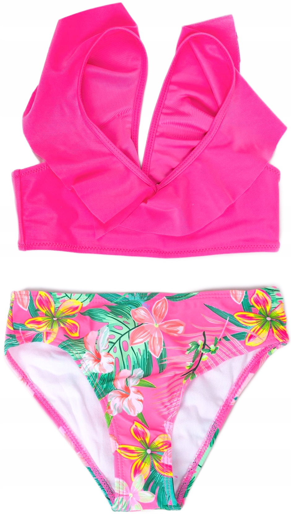 DWUCZĘŚCIOWY KOSTIUM KĄPIELOWY STRÓJ KWIATKI FALBANKI 116/122 HD Marka YOCLUB