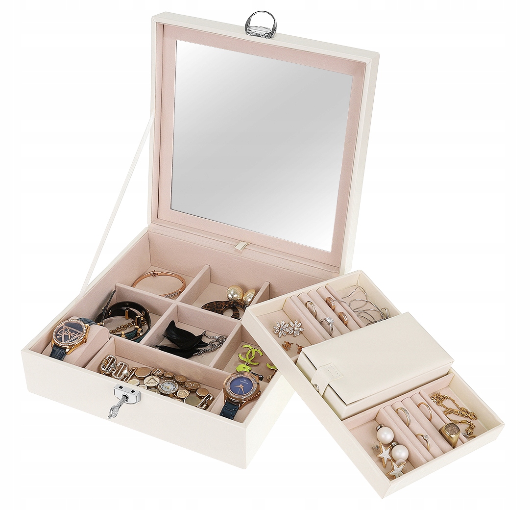 Коробка-органайзер Элегантный вместительный футляр для ювелирных часов Доминирующий цвет бежевый и коричневый