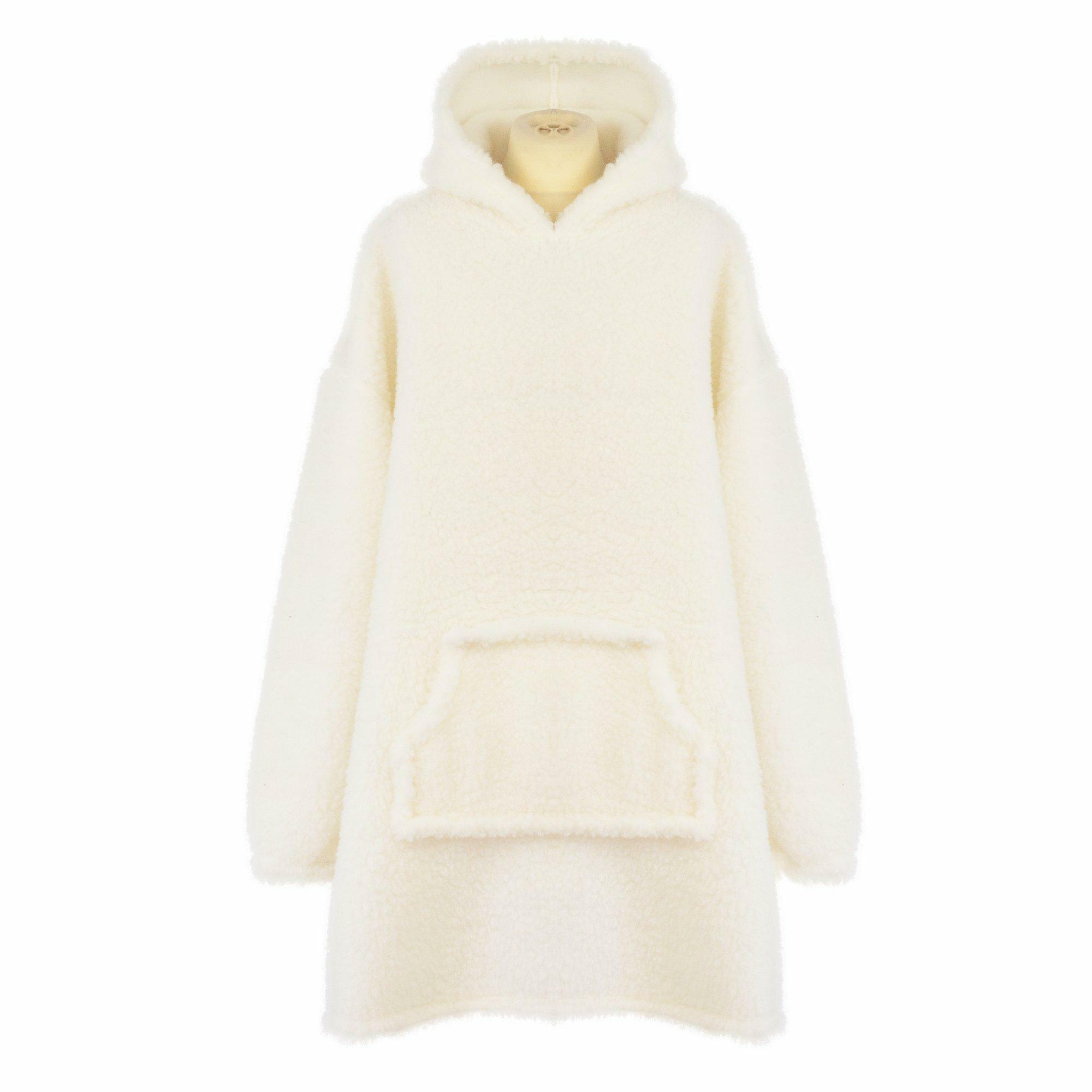 Mikina Merino Hoodie krémová s kapucí a velkou kapsou