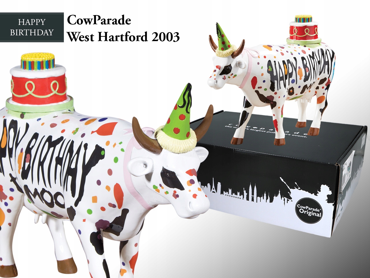 Figurka Krava Cow Parade Happy Birthday Zberateľská Socha Darček