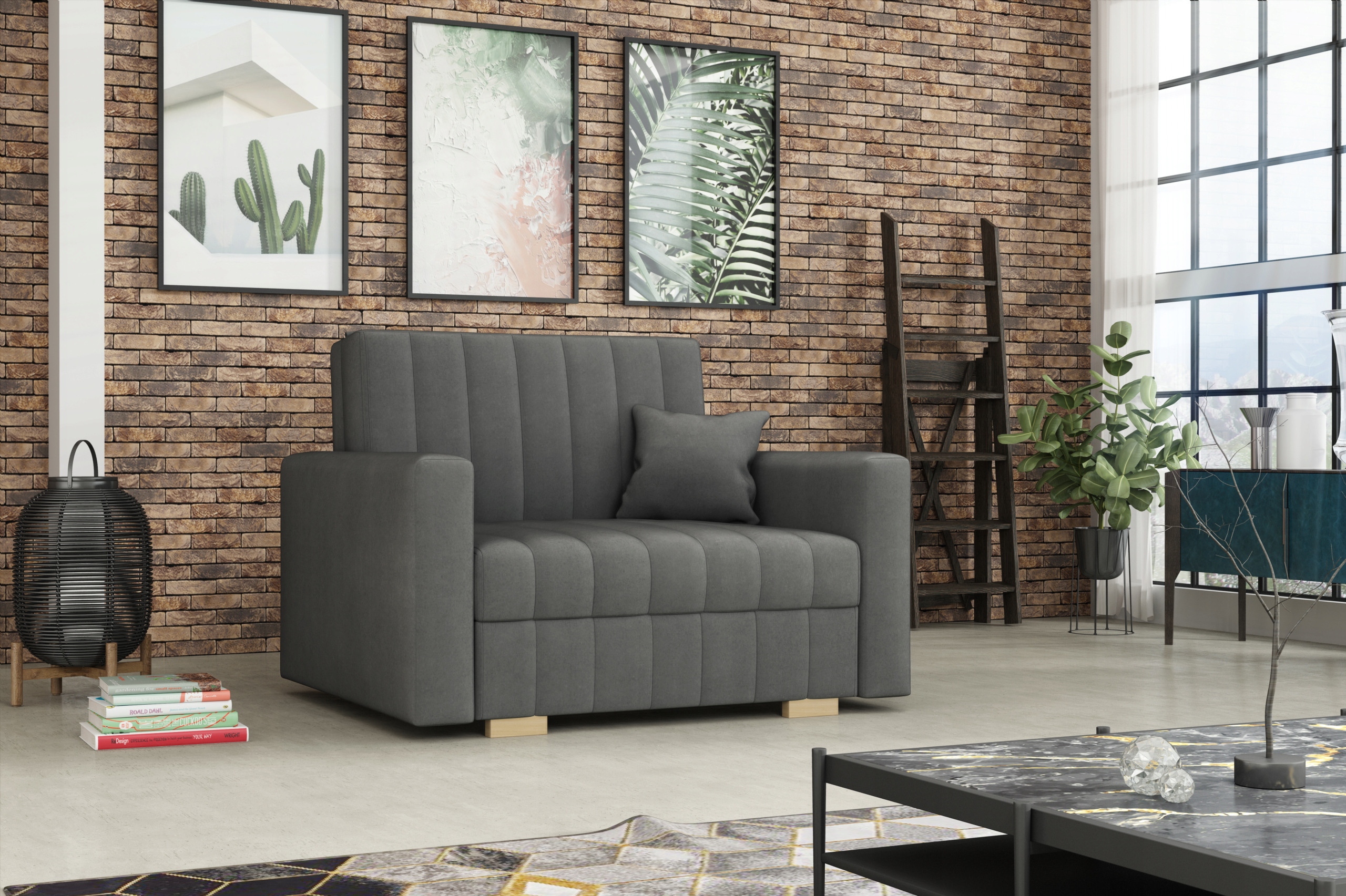 jedynka sofka VIVA I RELAX mała w welurze Kronos Szerokość mebla 103 cm