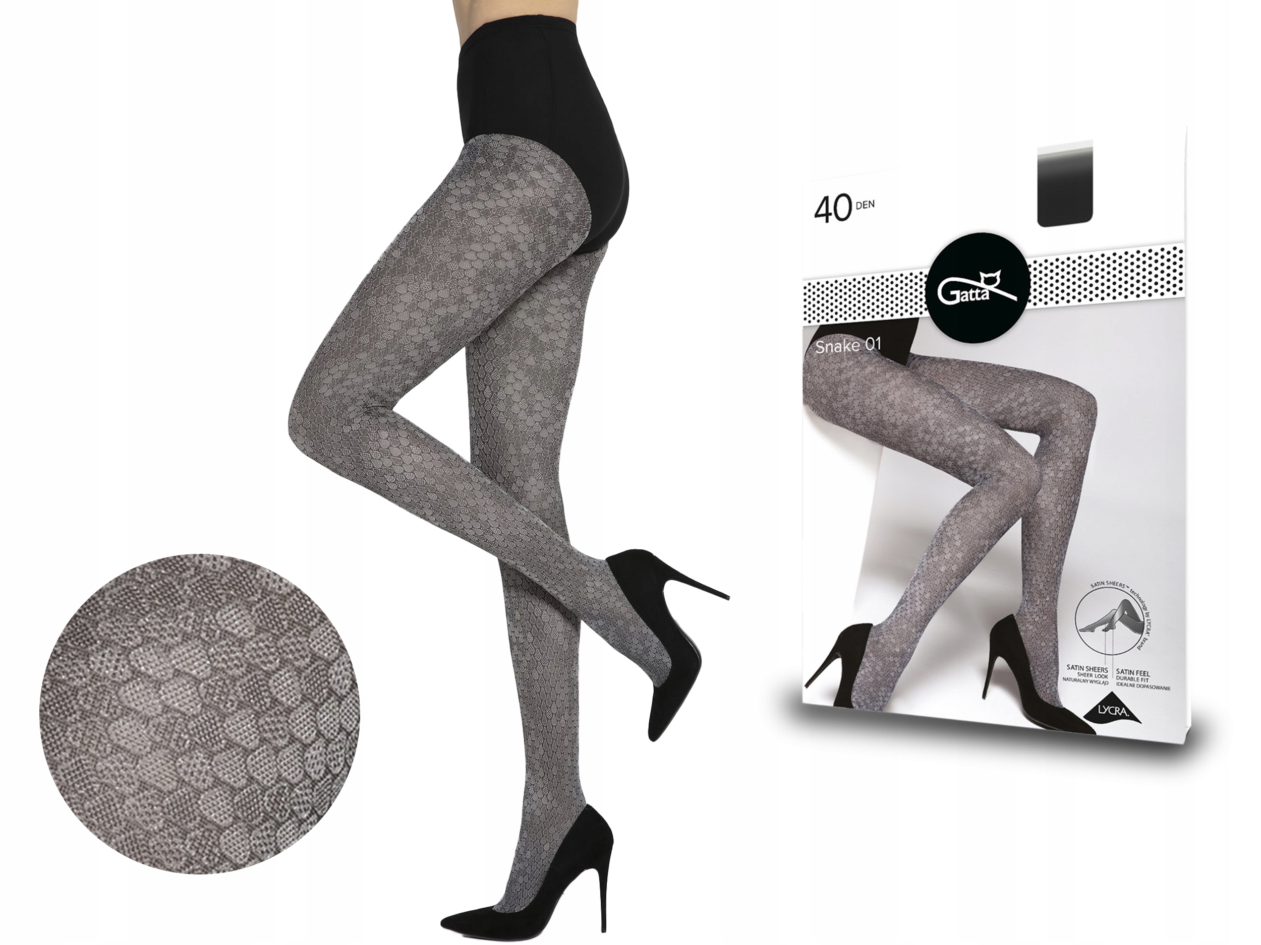 

Gatta rajstopy Snake 01, skóra węża, grey nero 2-S