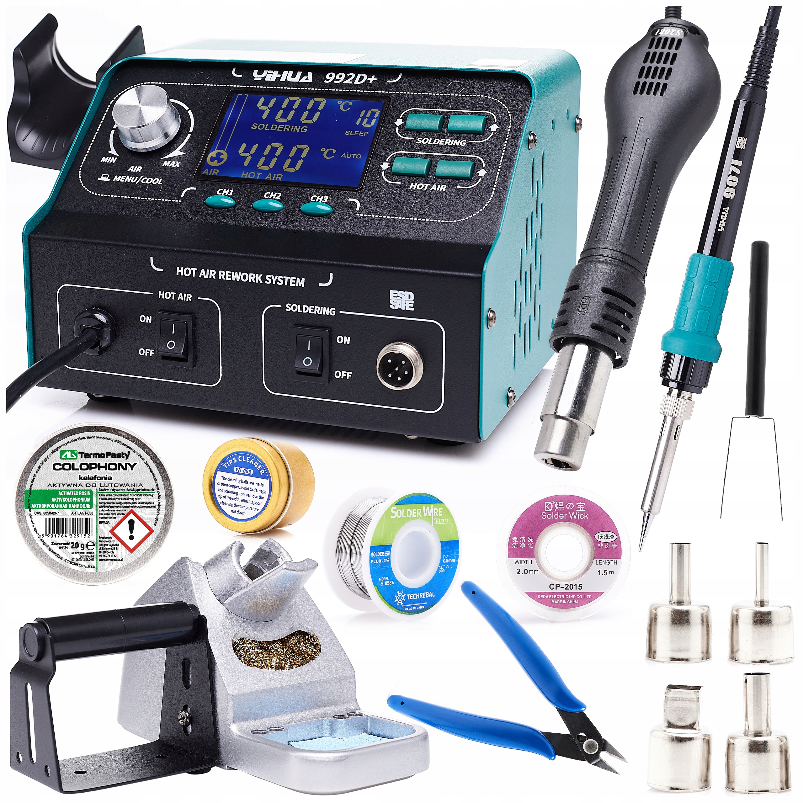 Pájecí Stanice Yihua 992D 2v1 Hot Air Hrotová 900M 750W Smd Esd Set