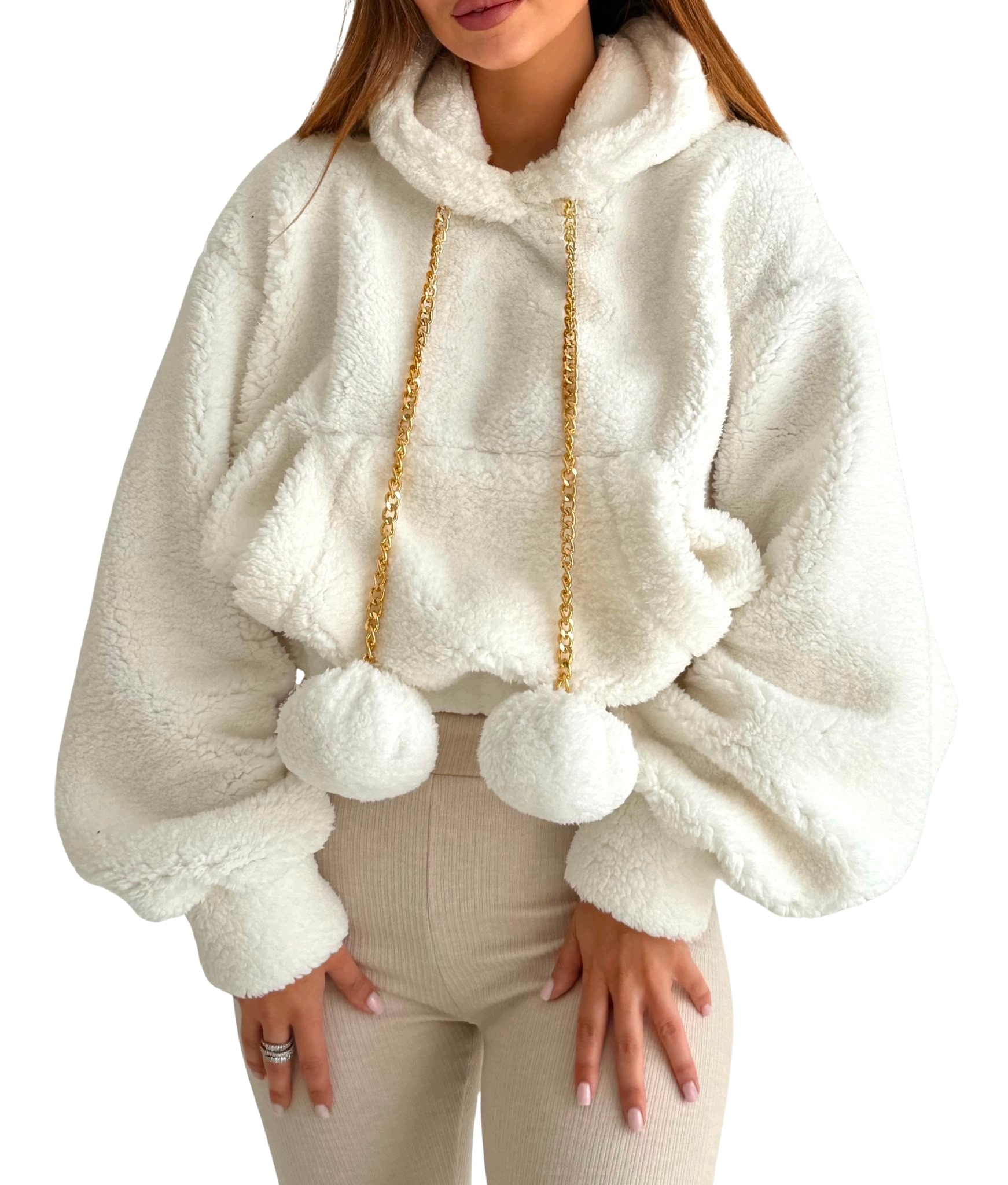 Mikina teddy Vasari Bublina bílá oversize bambule kapuce