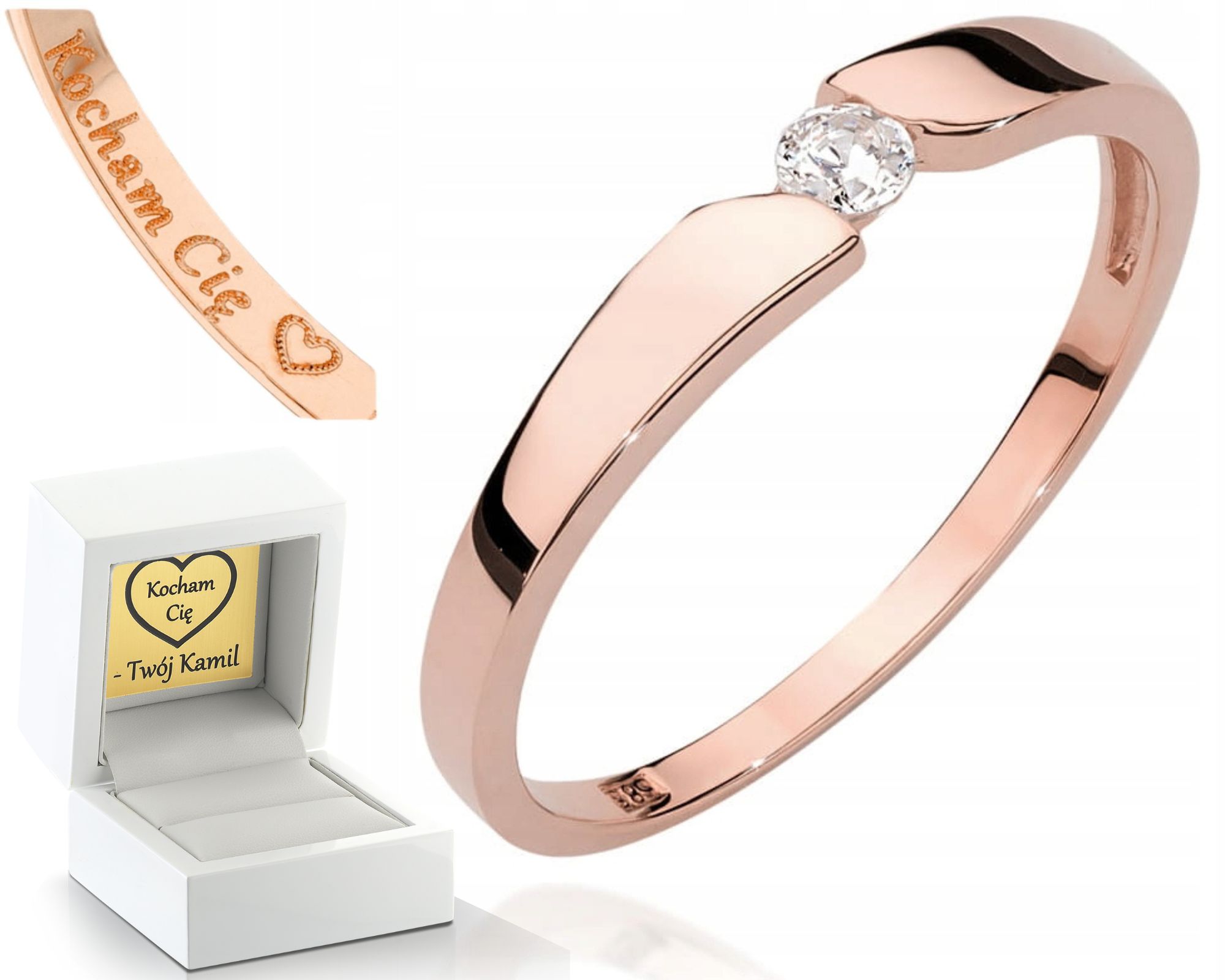 Růžové Zlato Prstýnek Na Zásnuby Briliant Gravírování 585 Bonus Dárek