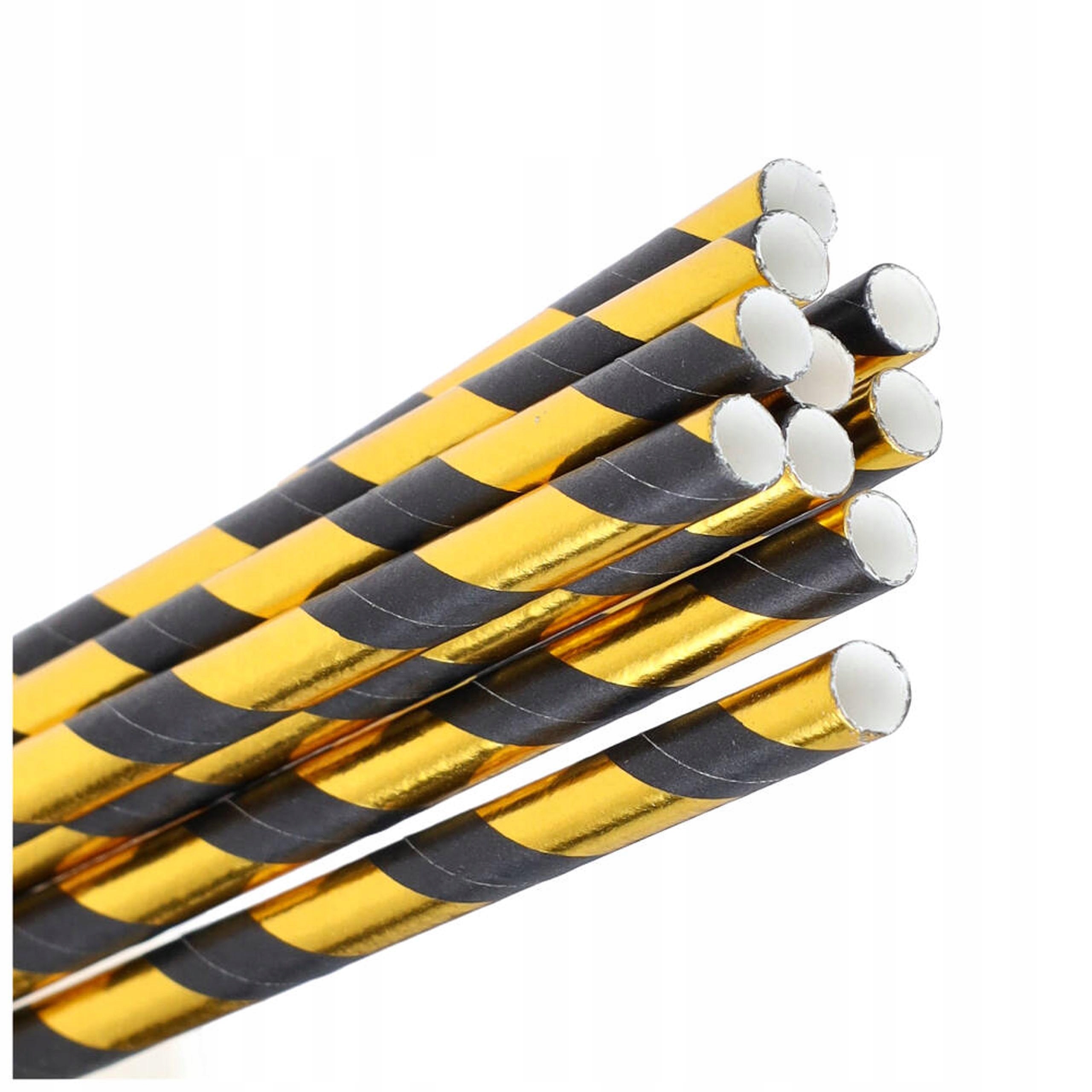 SŁOMKI papierowe rurki do picia napoi CZARNE ZŁOTO panieński urodziny 10szt Marka bez marki