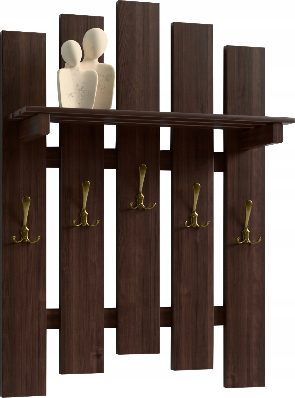 Nástěnný Věšák Na Oblečení Závěsná Police Dřevěný Kovové Úchytky Ořech