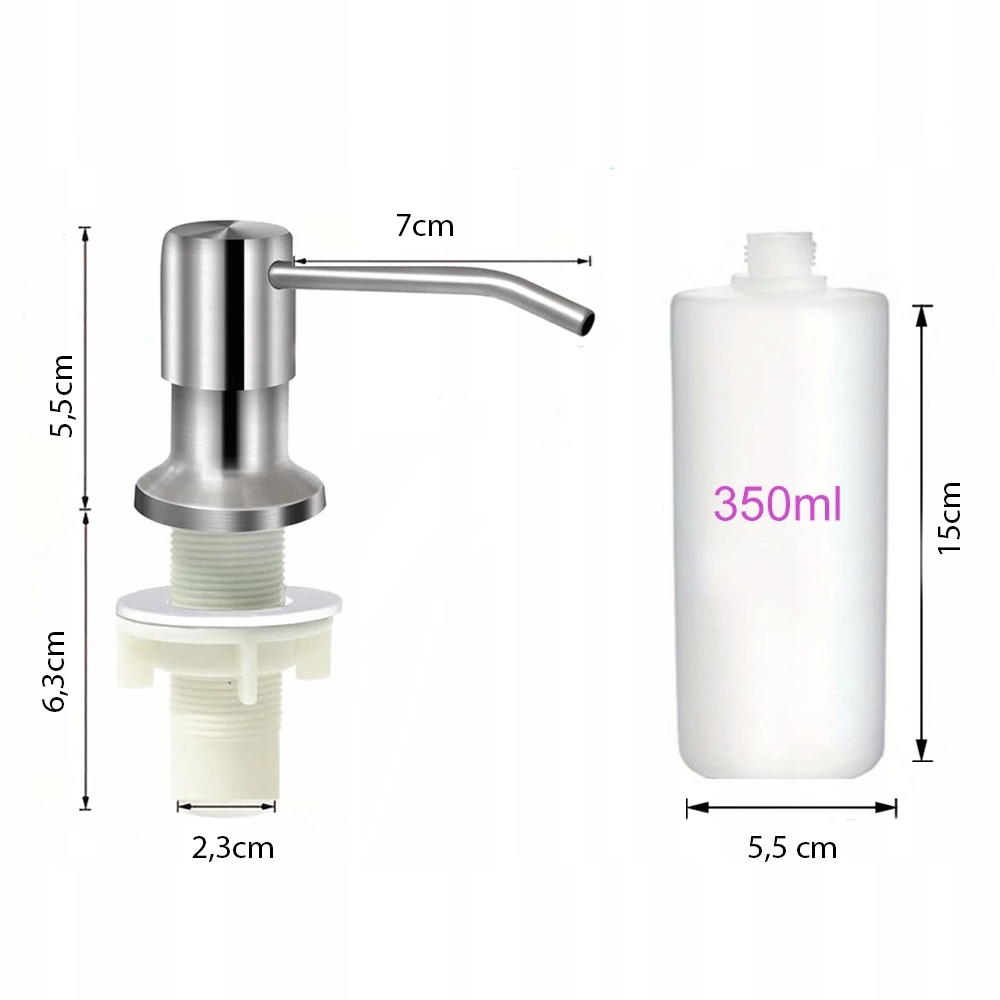 DOZOWNIK DO PŁYNU do naczyń mydła ZLEWOZMYWAKA ZLEWU CHROM 350ml Szerokość pojemnika 10.6 cm
