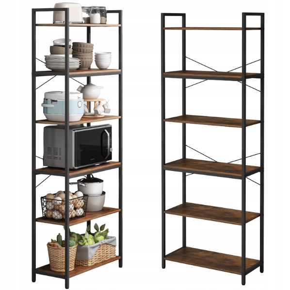 Regál Industriálny Stojaci 6 Polícový Rebrík Na Knihy Tmavohnedý Loftový
