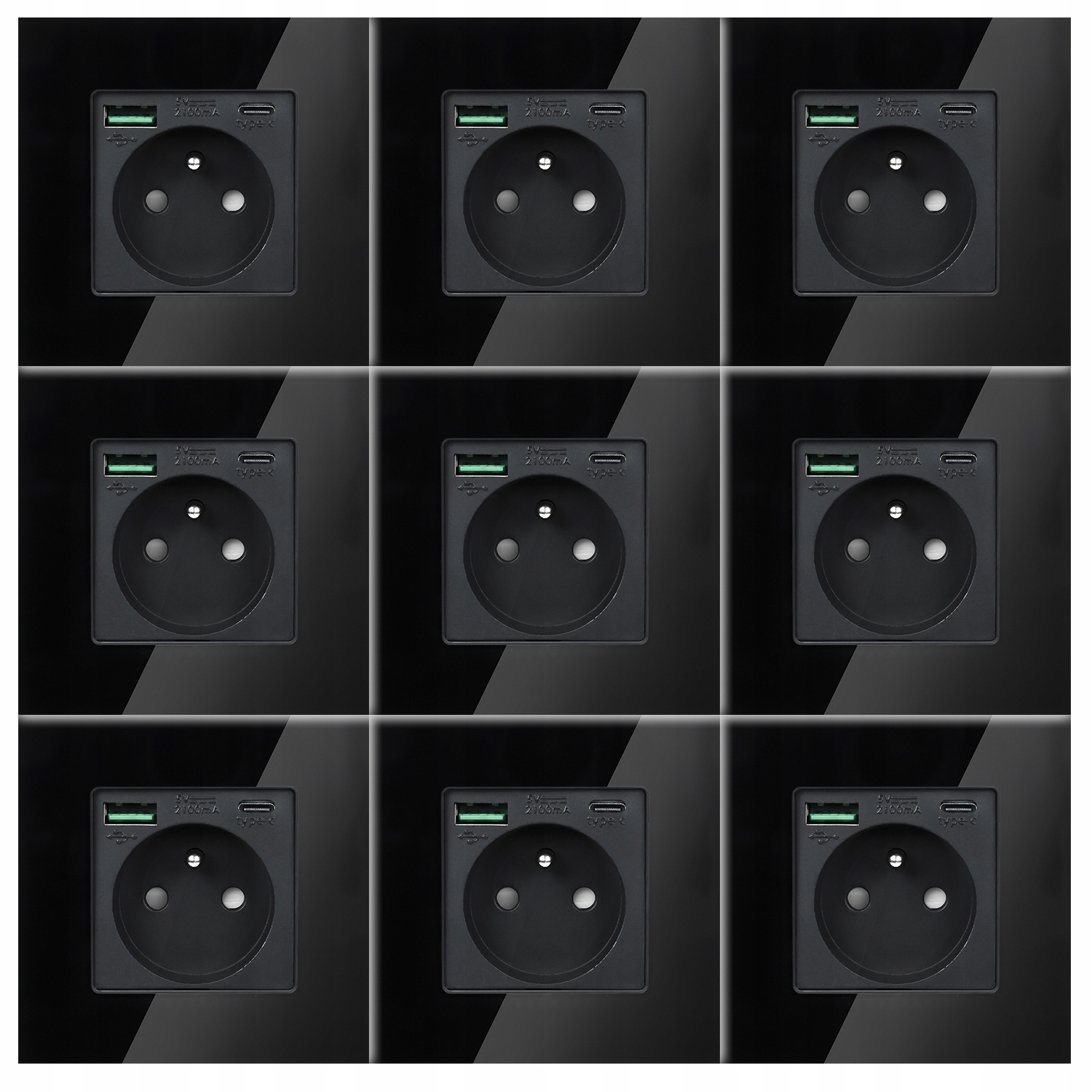 9 x Černá Elektrická Zásuvka Nástěnný Kontakt S Vestavěnou Usb Nabíječkou