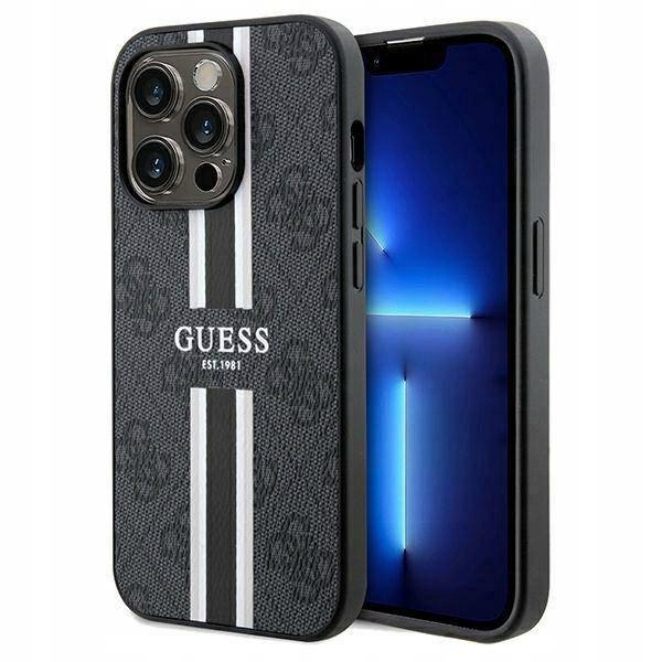 Pouzdro Guess Magsafe s potiskem pruhů pro iPhone 15 Pro Max černé