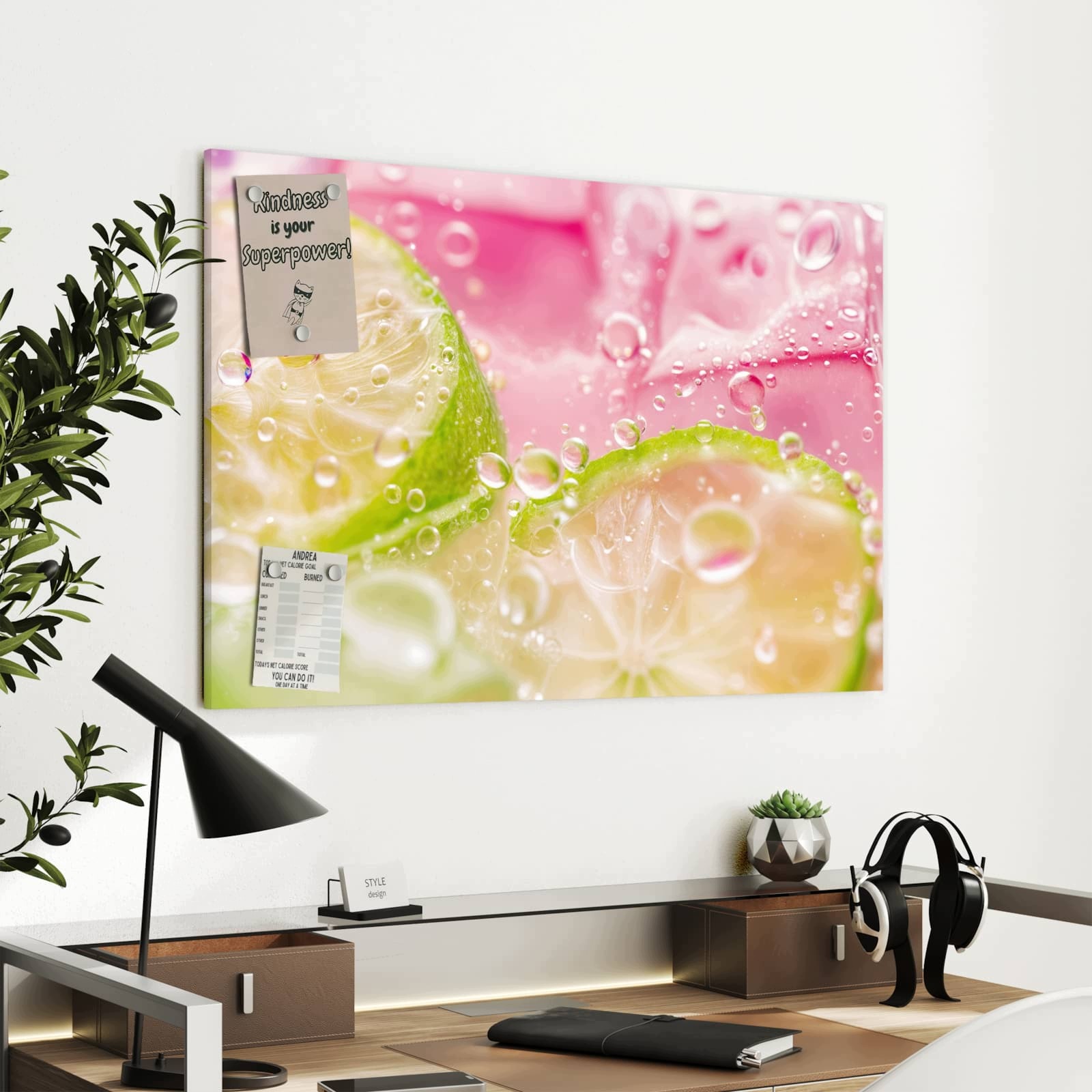 Magnetická tabule Limetky Cákance 90 × 60 cm