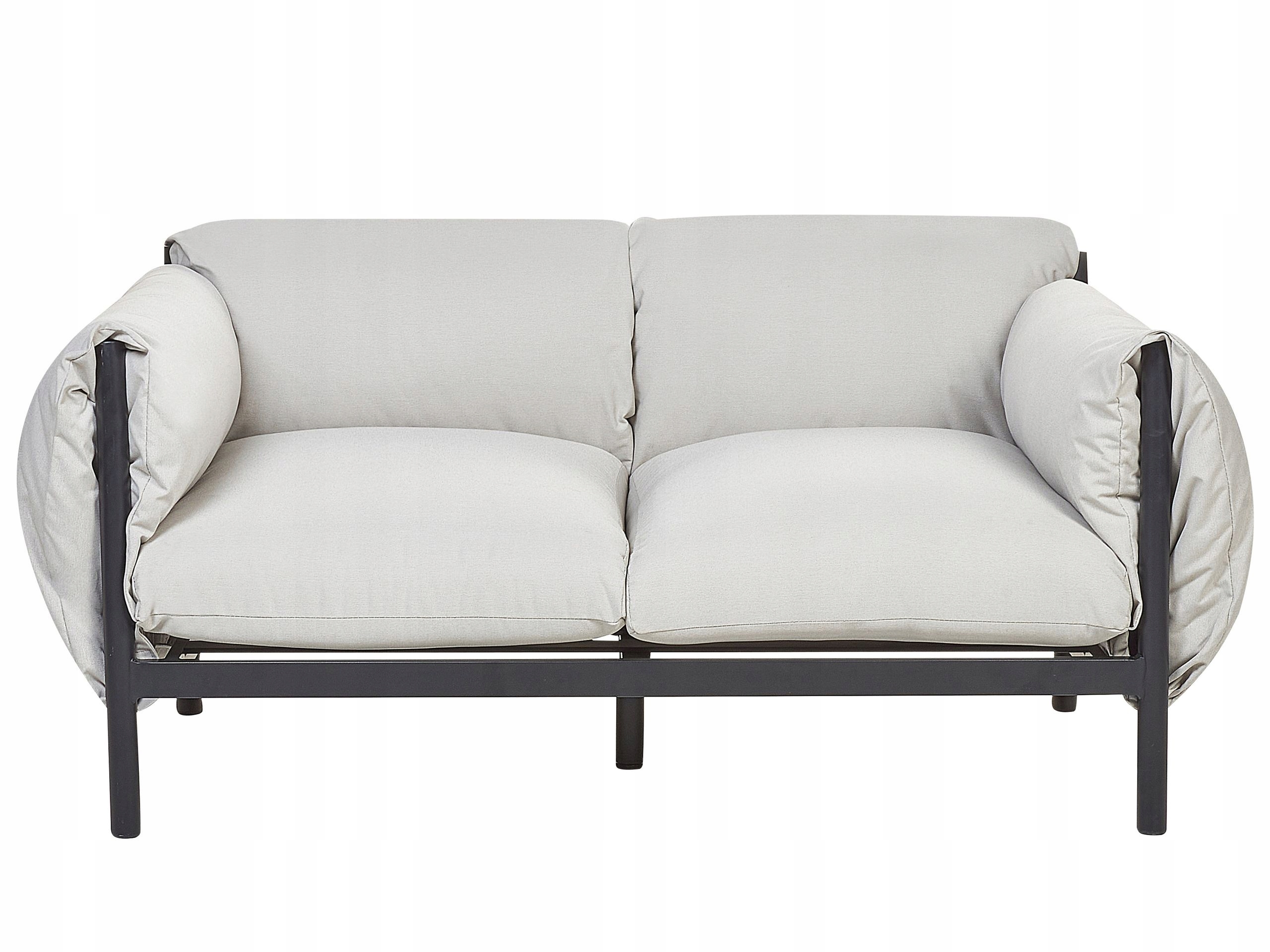 Sofa ogrodowa 2-osobowa metalowa z szarymi poduchami