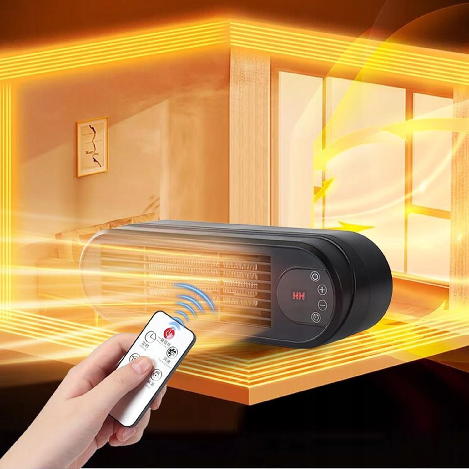 Elektrický termoventilátor černý s dálkovým ovládáním pro kancelář a dům s regulací