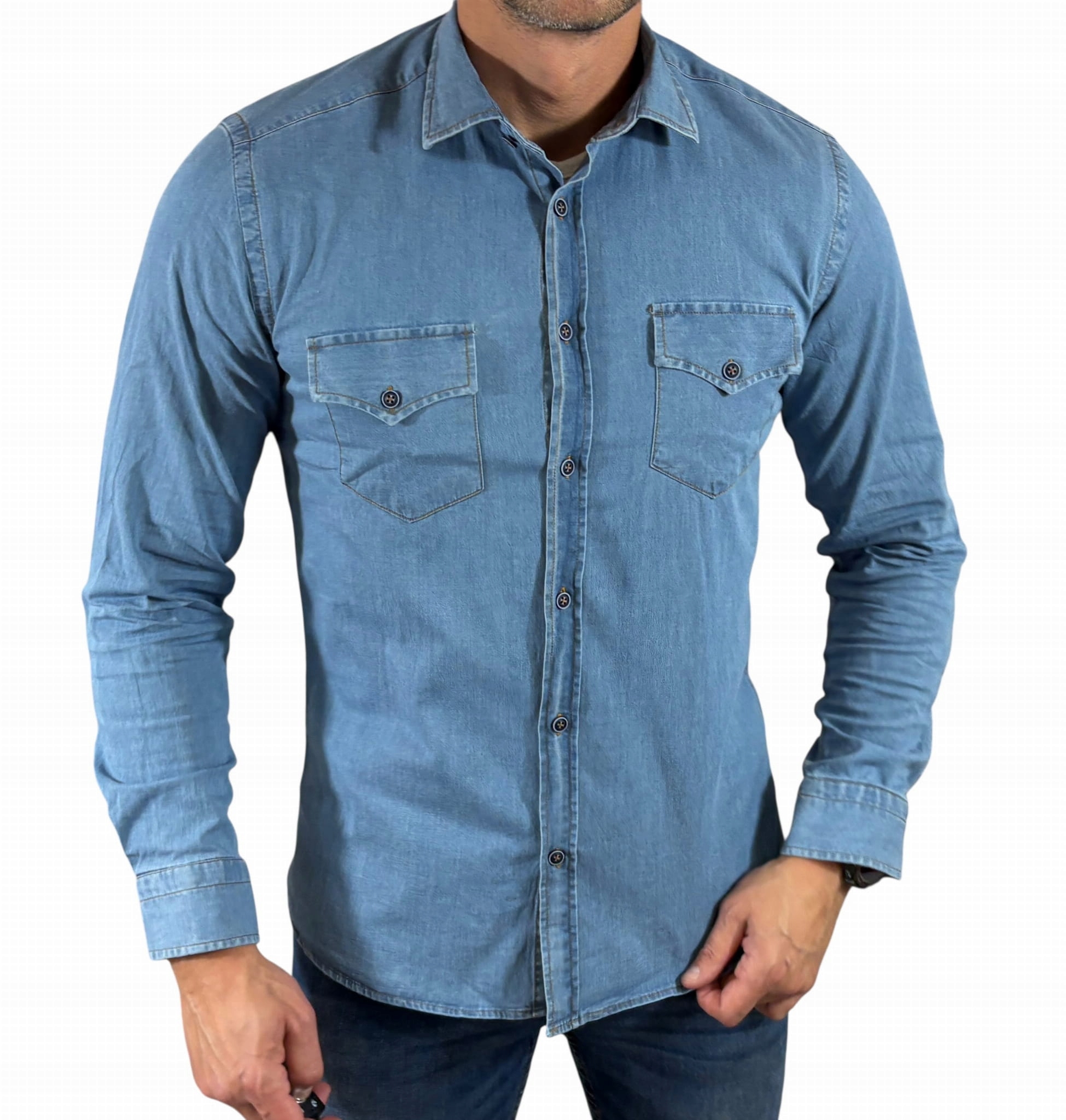 Košile slim fit světle modrá džínová ESP07 S