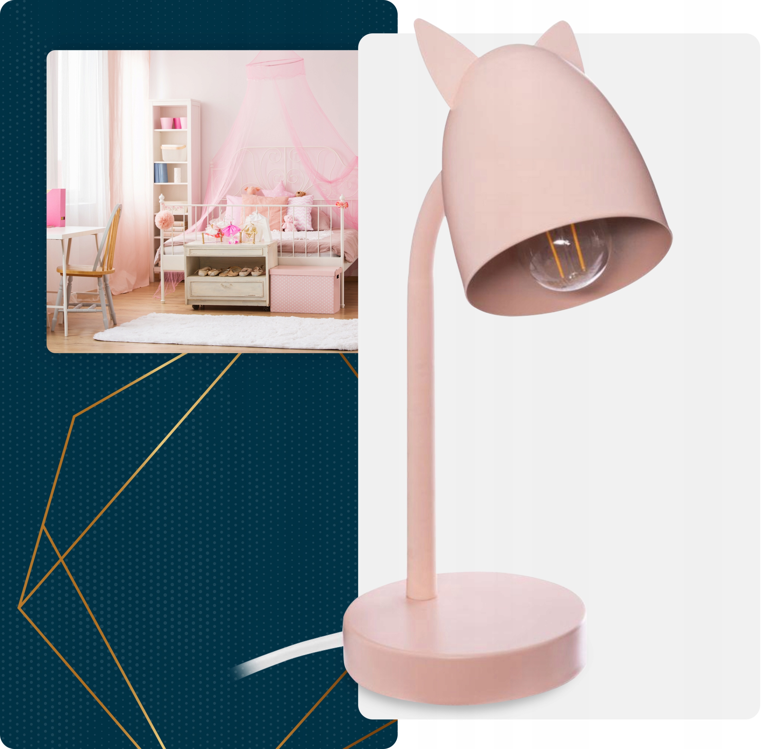 Lampka biurkowa dla dziecka różowa USZY KOTA metal Kod producenta 158756A