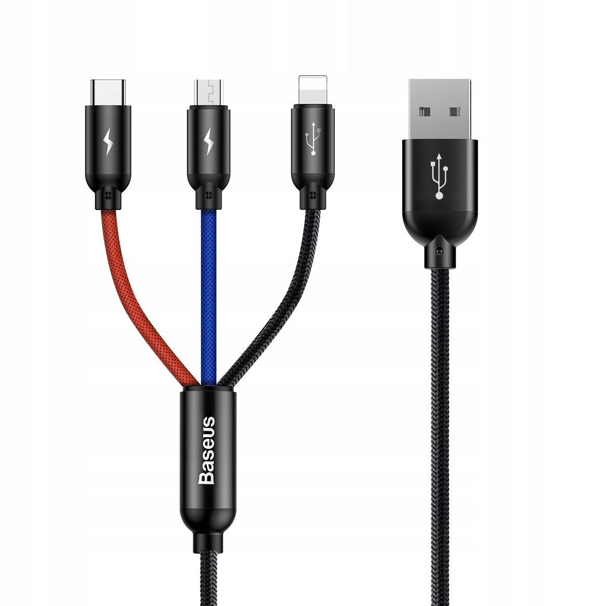 BASEUS MOCNY KABEL USB PRZEWÓD 3w1 do IPHONE MICRO TYP-C USB-C 3.5A 120cm Stan opakowania oryginalne