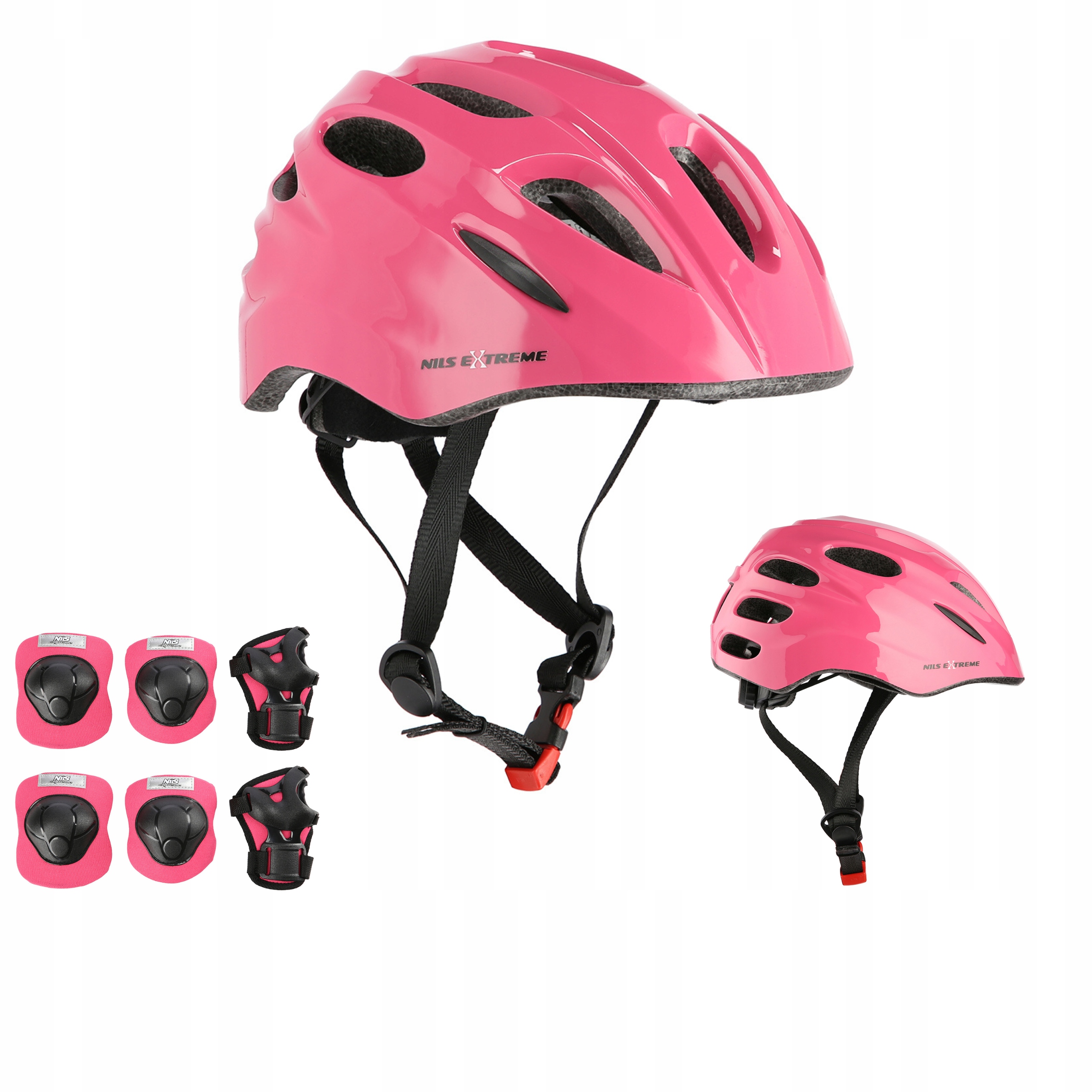 Zestaw kask ochraniacze na łokcie kolana rolki różowe Xs Nils Extreme