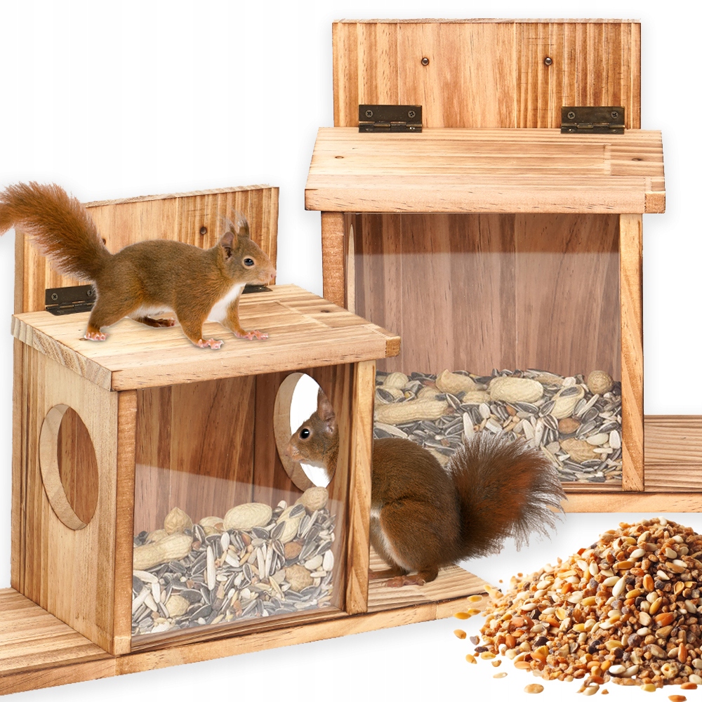 Levně Krmítko Pro Veverky Z Borovice S Průhledným Oknem Pro Zavěšení Do Zahrady