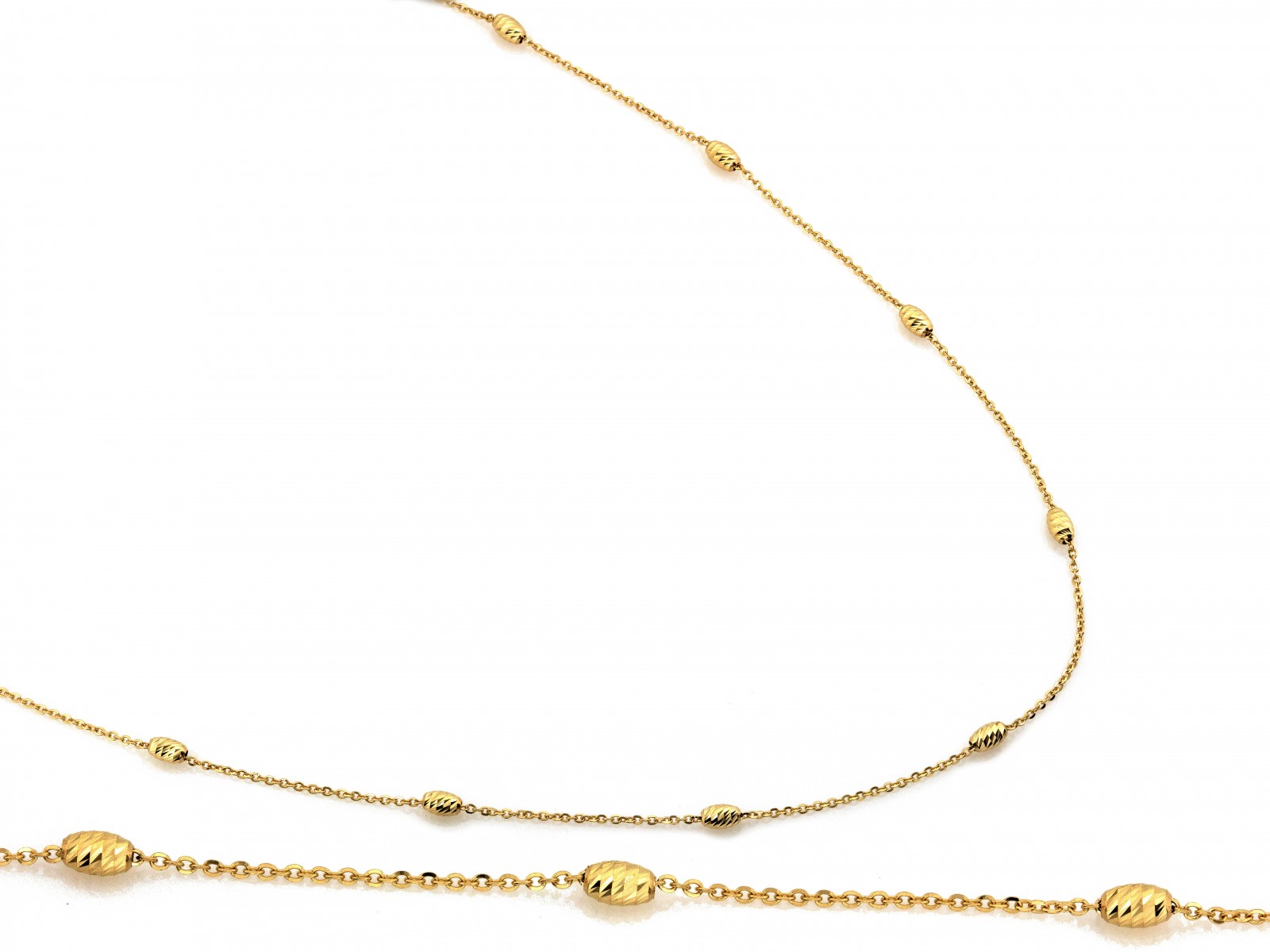 Zlatý náhrdelník 585 s oválnými frézovanými ozdobami 45 cm dárek 2.6 g