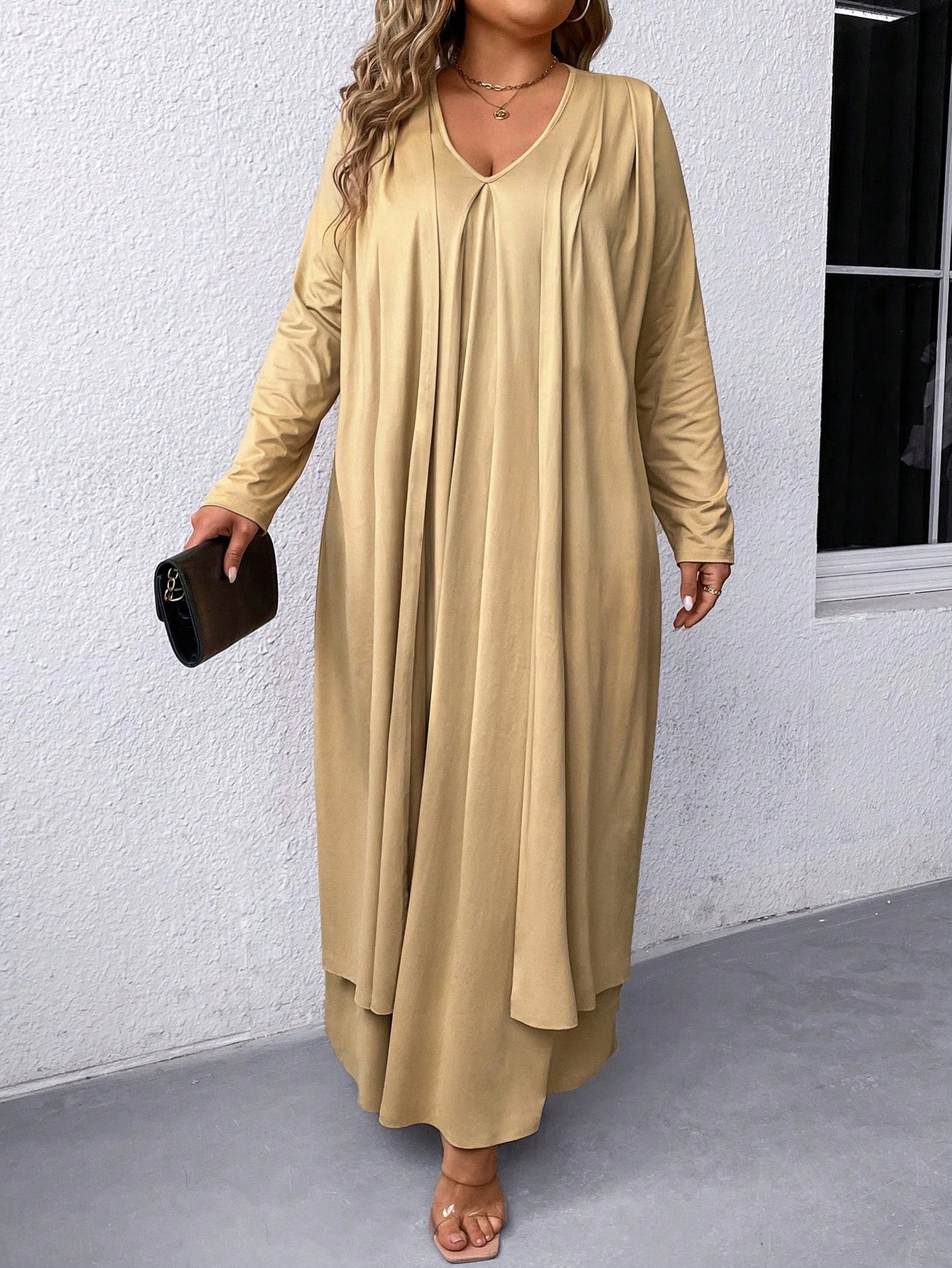 Šaty Maxi S Pláštěm V Arabském Stylu Béžová Casual Shein 3XL 46