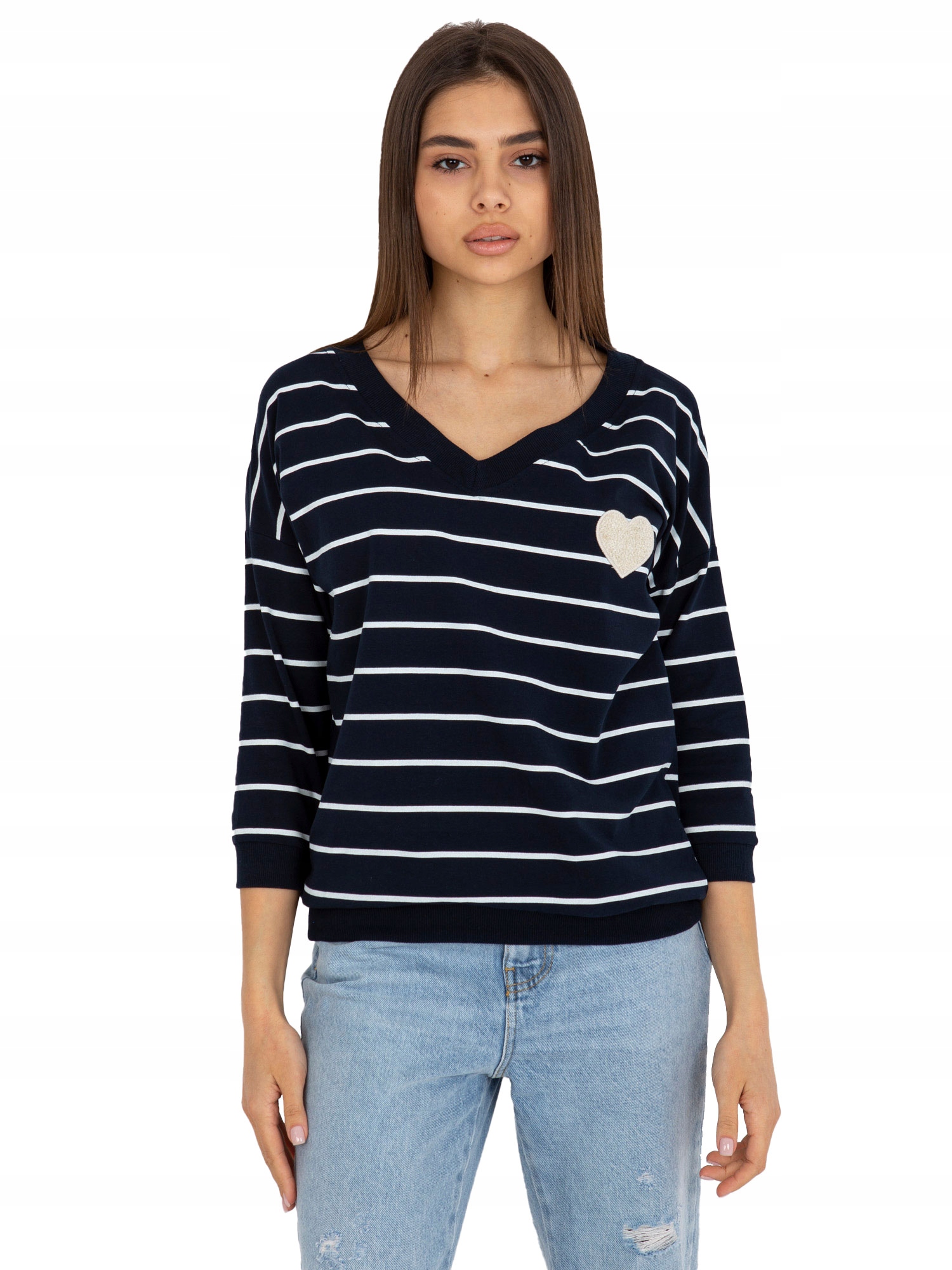 

Bluzka damska w Paski z dekoltem w serek S/m