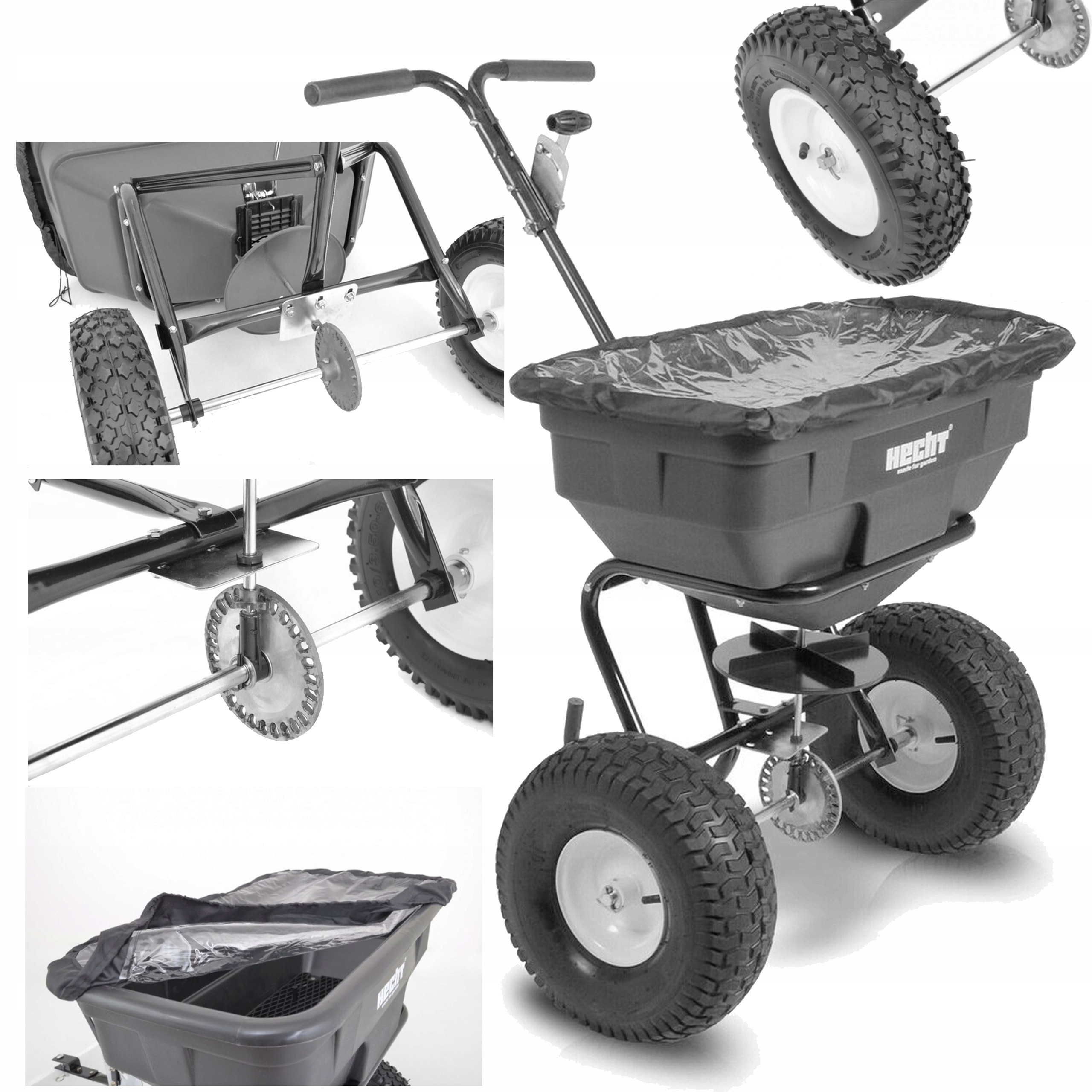 SIEWNIK ROZSIEWACZ DO TRAWY NASION SOLI HECHT 256 REGULACJA ROZRZUTU 60L