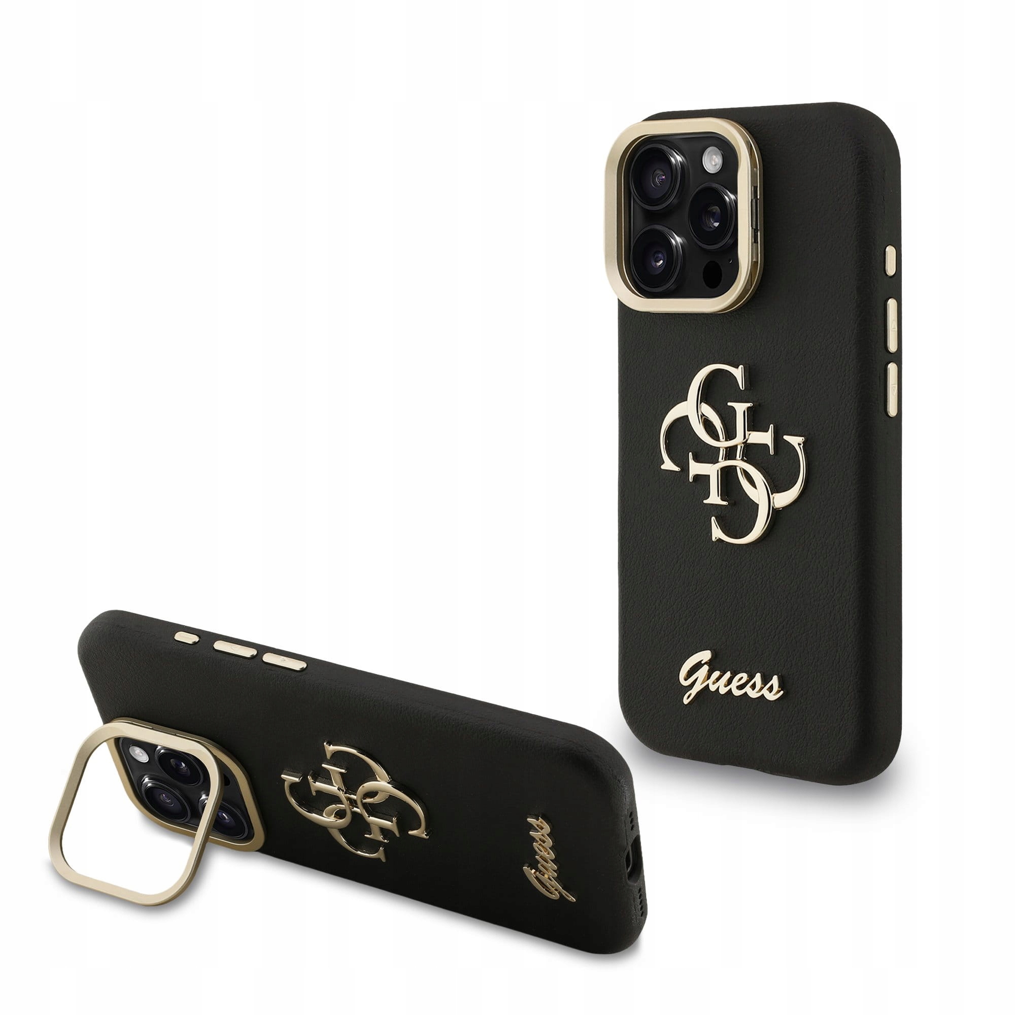 Etui Guess Pu Grained 4G Logo Stand do iPhone 16 Pro Czarne| Stylowe