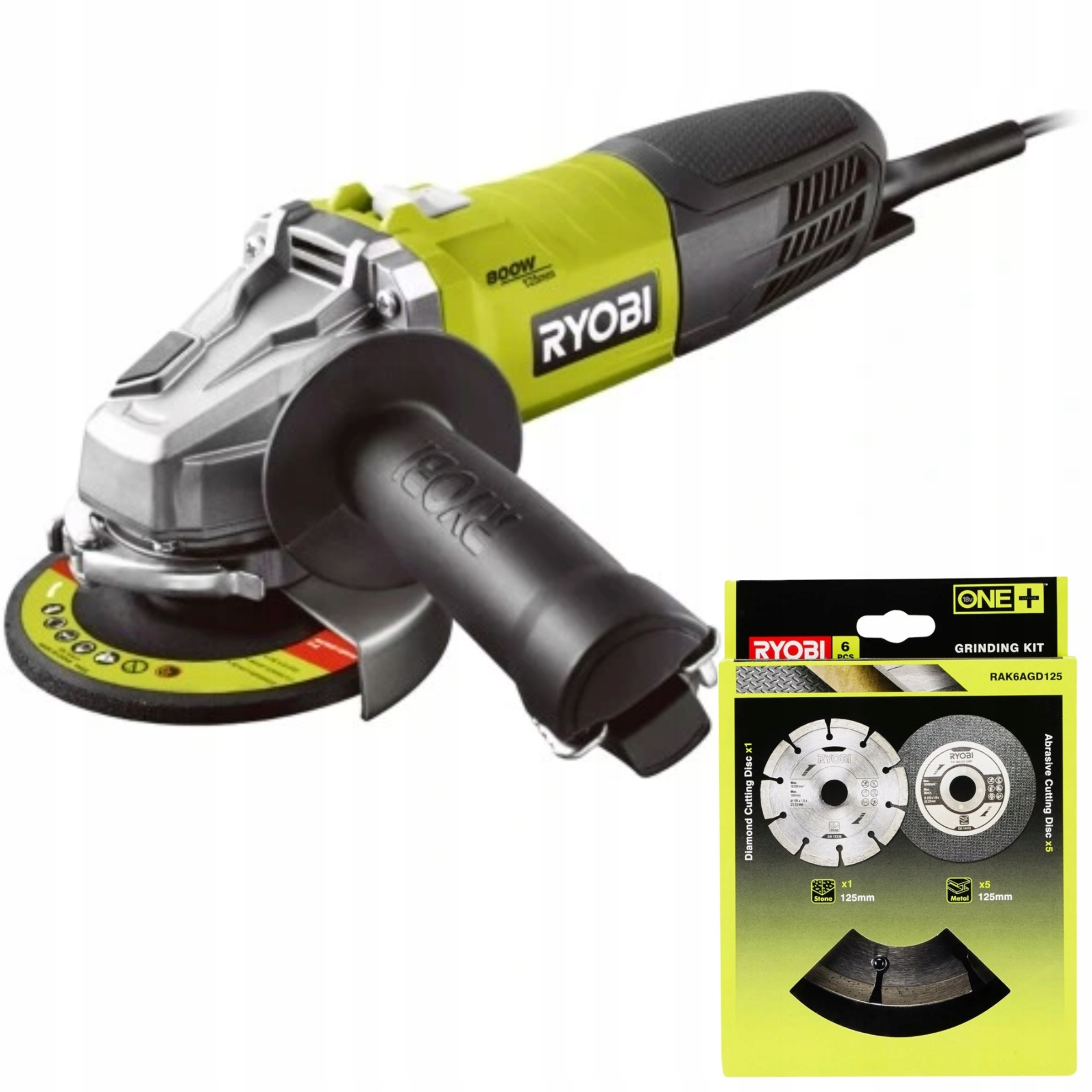 Ryobi Úhlová bruska 1010 W125 mm 6-dílná sada kotoučů 125 mm