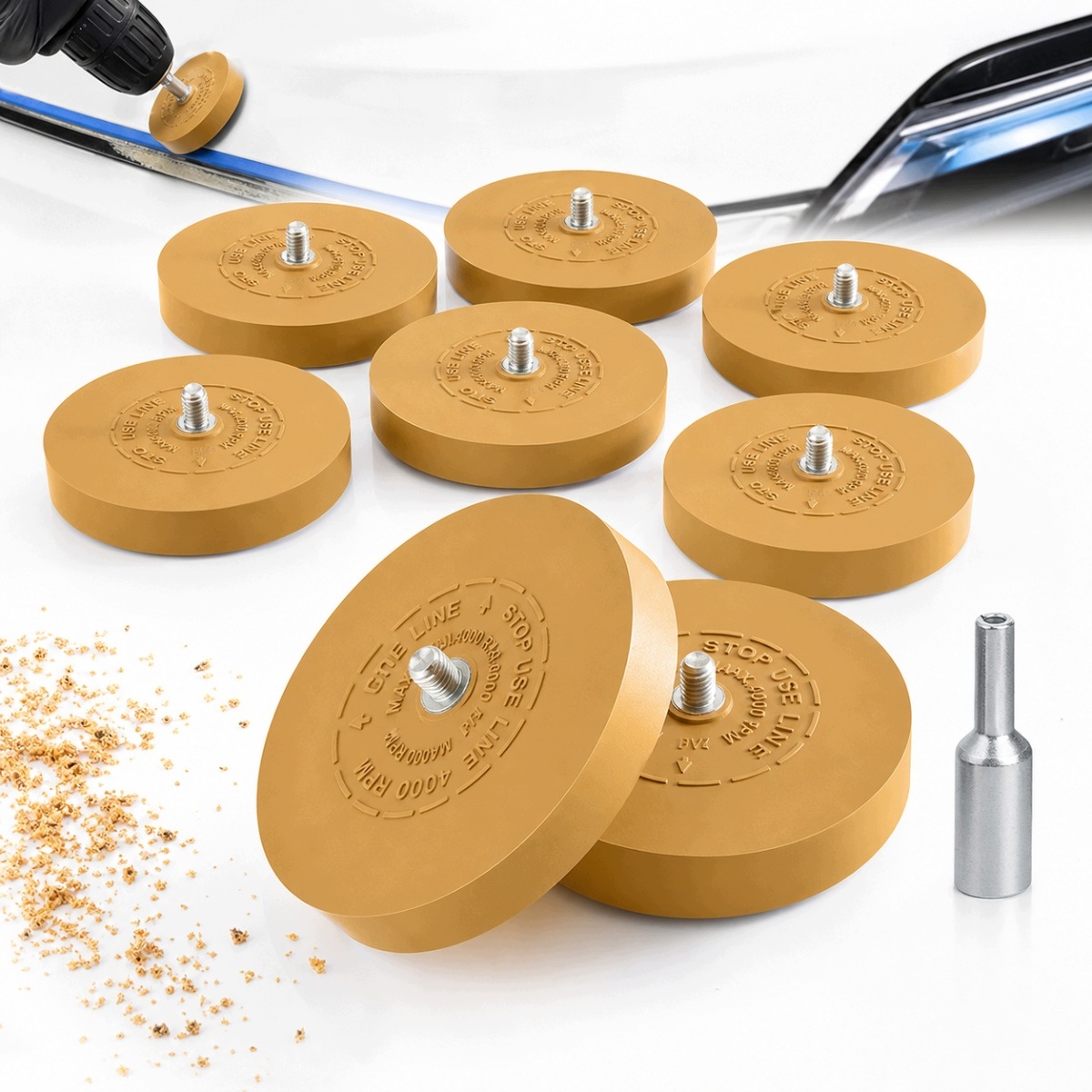10x Krążek Gumowy Do Usuwania Kleju Z Felg Po Ciężarkach Z Adapter