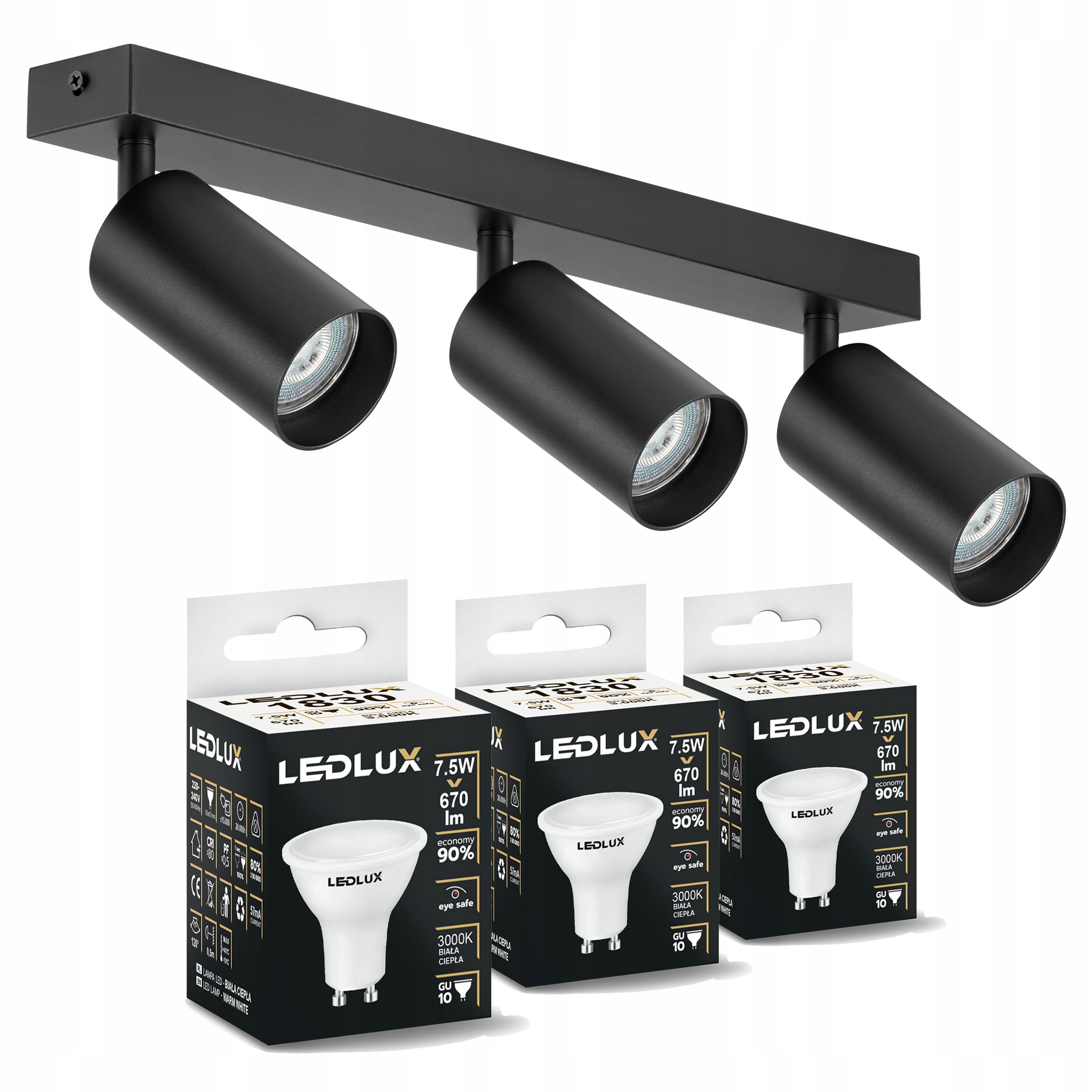 Set Stropní svítidlo s kolejnicí, halogenové svítidlo GU10 Led 7W