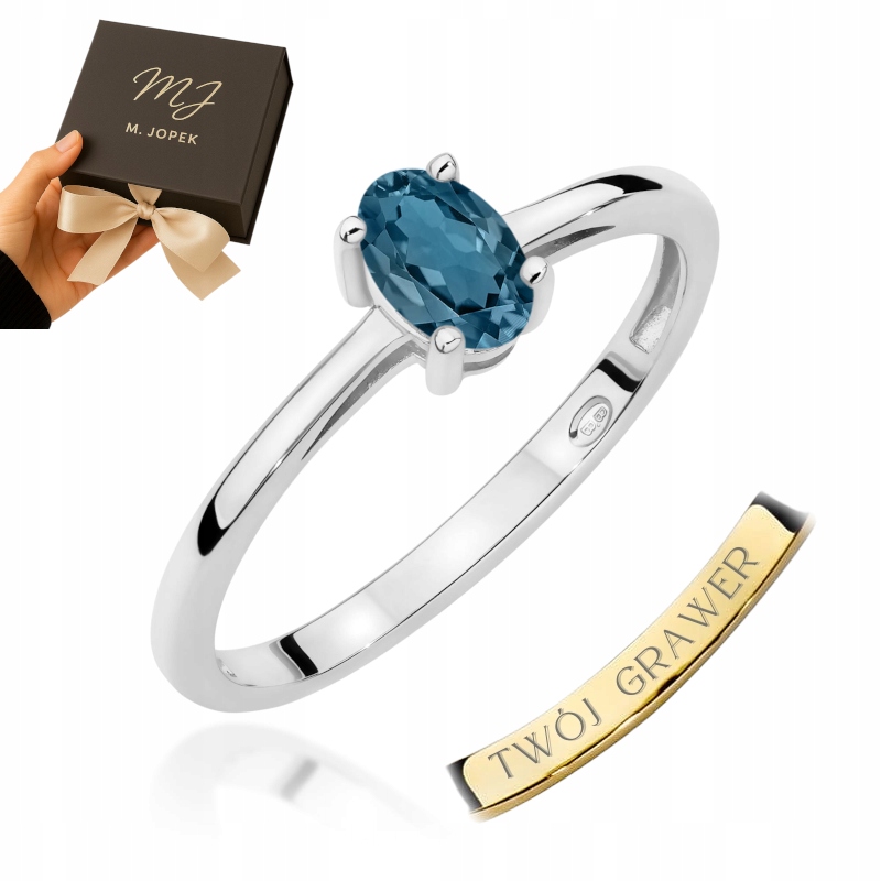 Prstýnek Bílé Zlato 585 S Topazem London Blue 0,50 ct S Diamanty Gravírování