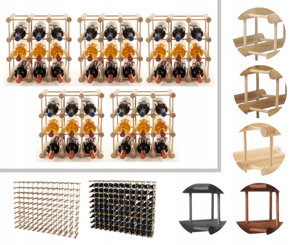Regál na víno dřevěný stojan na víno Modulární regál na alkohol 45+12 bot