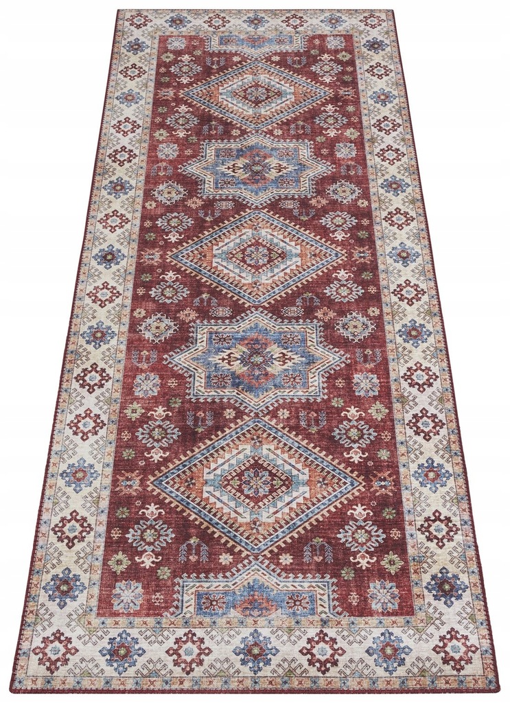 Behúň 80x200 na chodbu a predsieň, červený, orientálny, plocho tkaný vzor