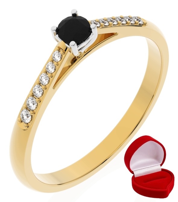 Zlatý Prstýnek 585 14k Černý Briliant 0,09 ct R9