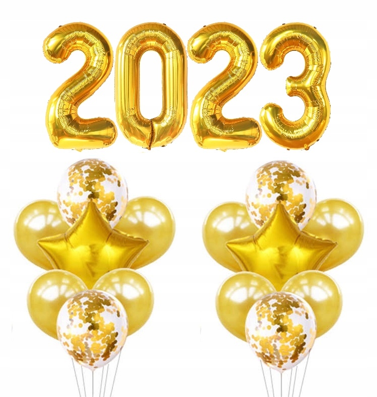 

Balony z konfetti cyfry 2023 rok na Sylwestra