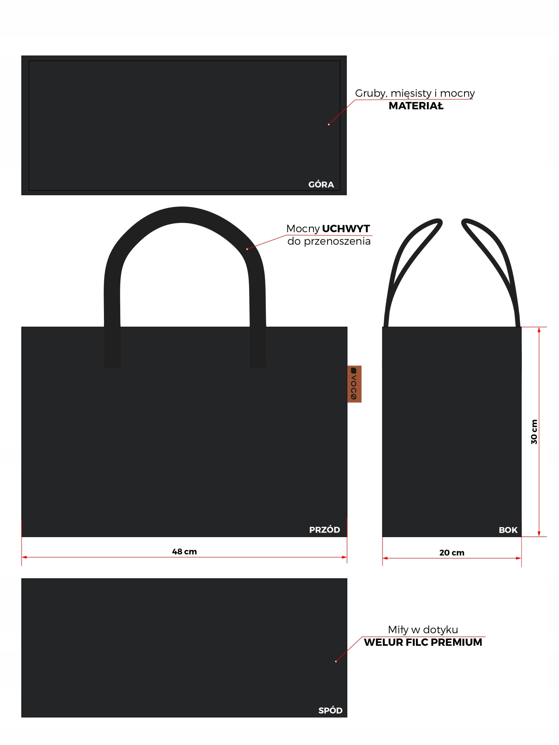 Torba na zakupy siatka z grubego weluru kolor ciemno szary pojemna Kod producenta VOF2114A