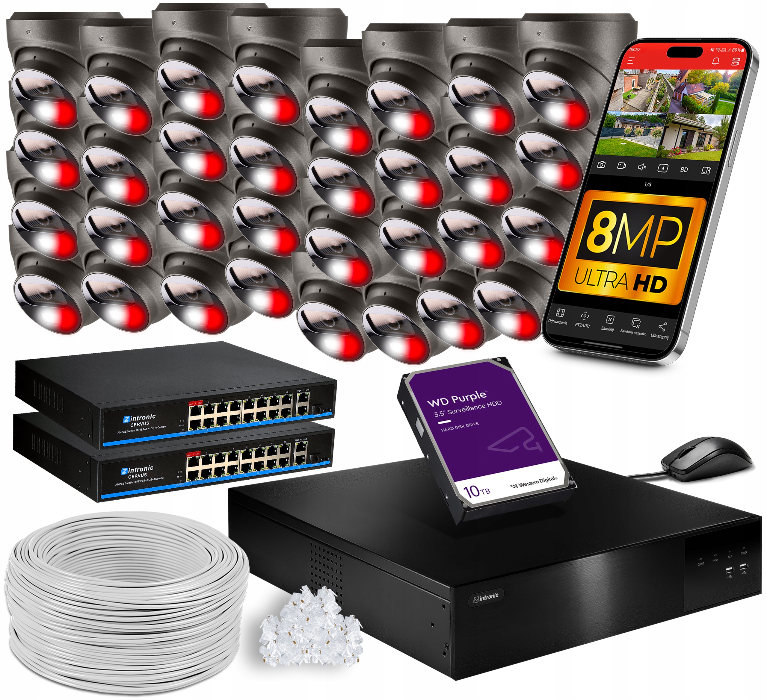 Sada Monitorování 32 kamer Poe 4K Ultra Hd 8Mpx Detekce 10TB přepínač