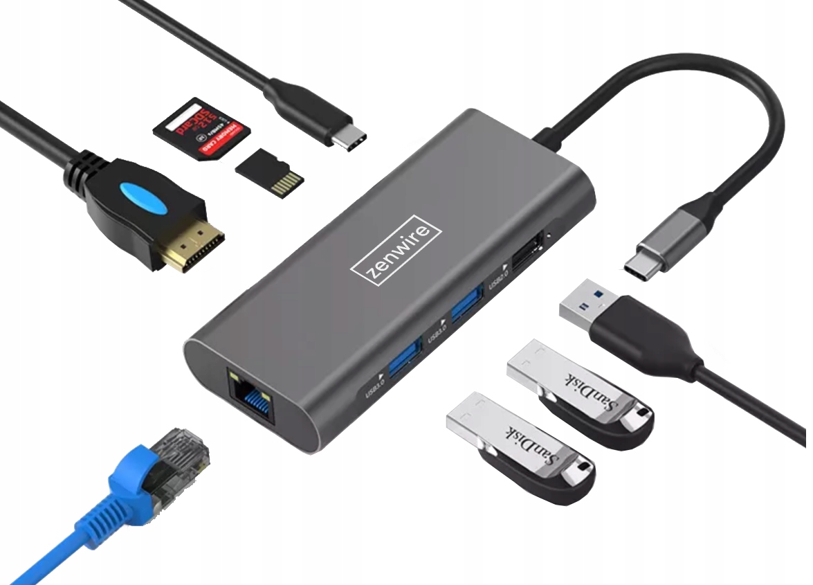 HUB PRZEJŚCIÓWKA USB-C 9W1 HDMI 4K USB 3.0 SD Ethernet do Macbook M1 M2 M3 Kod producenta HUB ADAPTER USB-C 9W1 HDMI 4K Ethernet