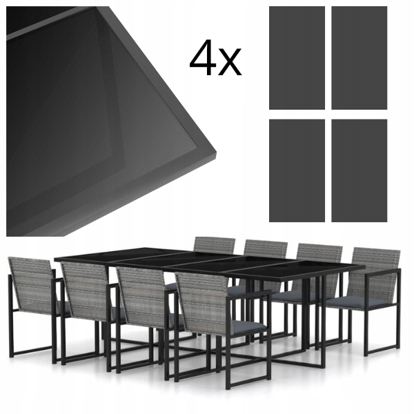 Sklo Na Zahradní Stůl Tmavé Tvrzené Sklo Sada 4 Ks 206X104,5 CM