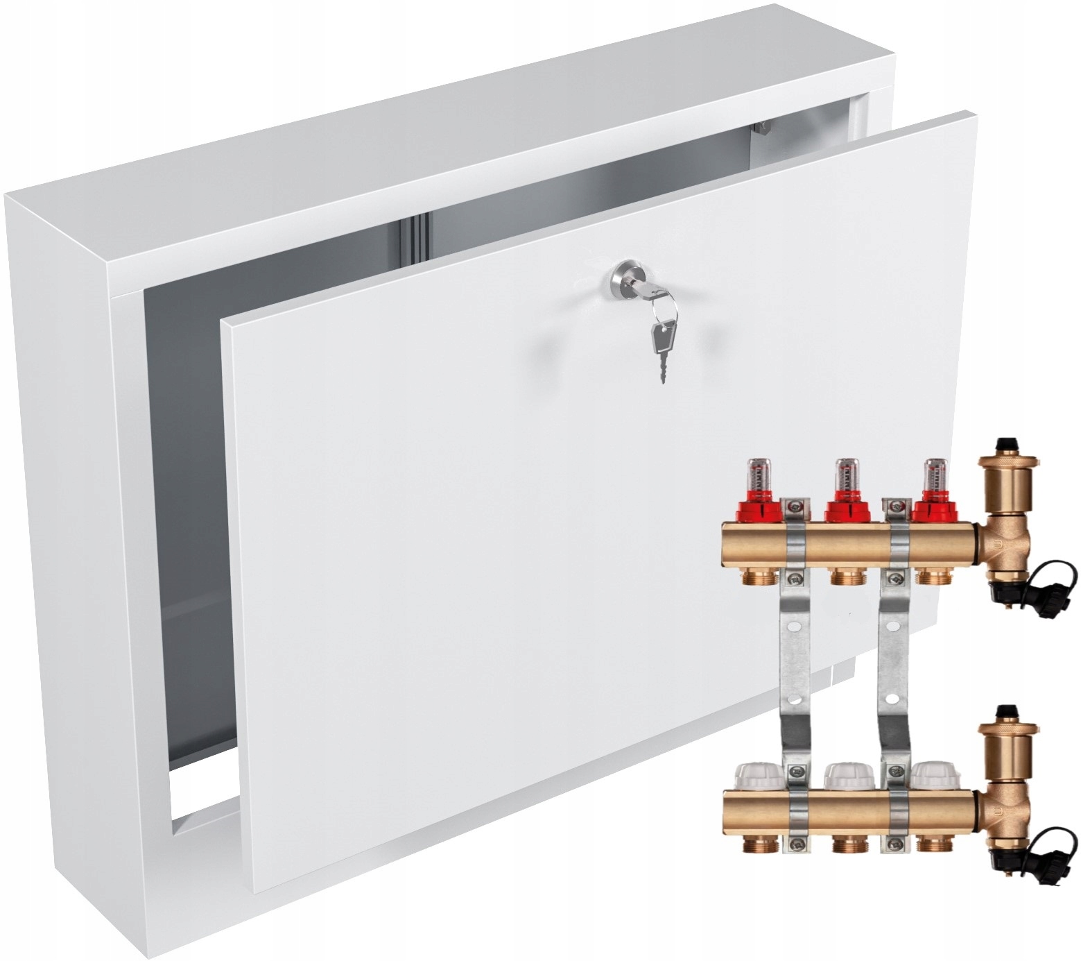 Rozdělovač pro podlahové vytápění 3 Pex Spojky Nástěnná Skříňka