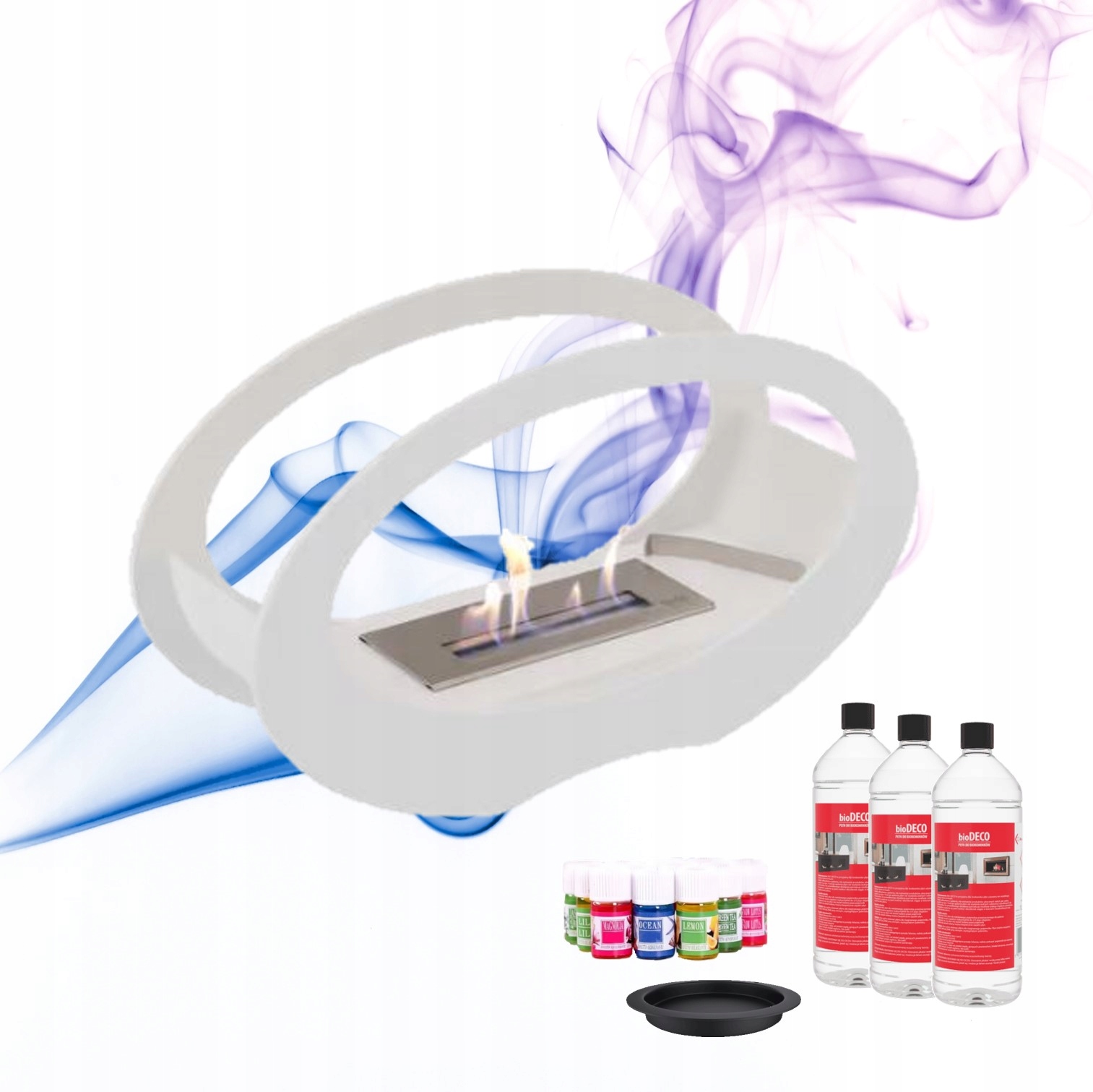 Volně stojící biokrb Echo bílý s biopalivem a aromaterapií