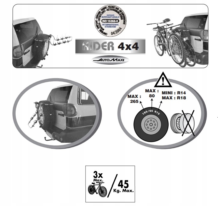 BAGAZNIK ROWEROWY Mont Blanc Rider KOLO ZAPASOWE 3 Number of bicycles 3