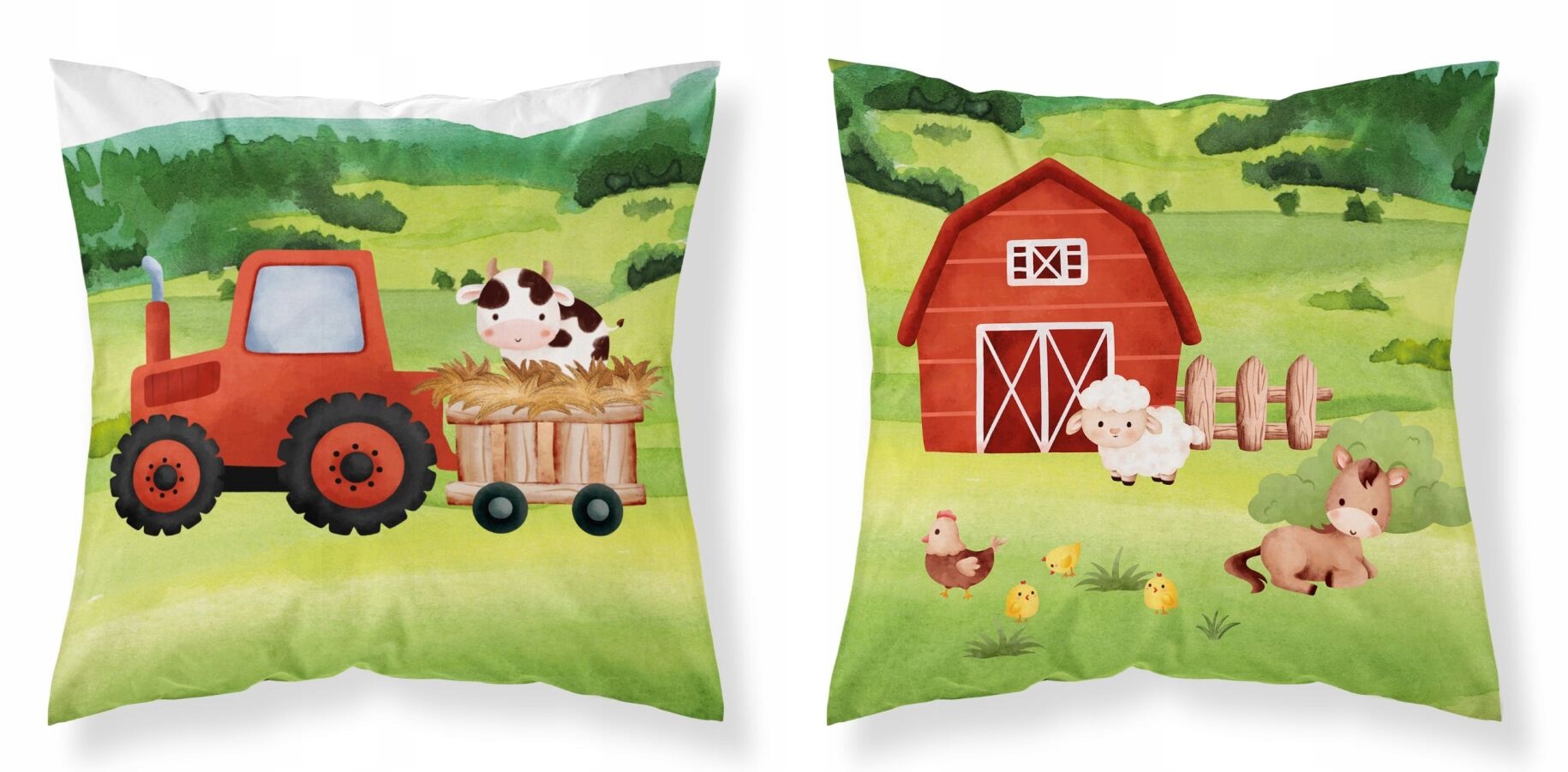 POSZEWKA bawełniana TRAKTOR KROWA OWCA KOŃ KURA 40x40 cm FARMA