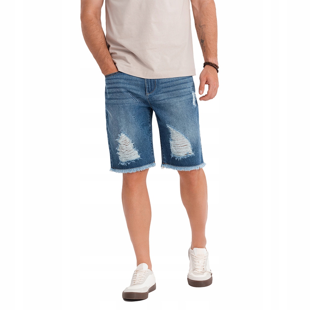 Pánské džínové šortky s oděrkami a dírami, modré OM-SRDS-0157 V3, velikost M