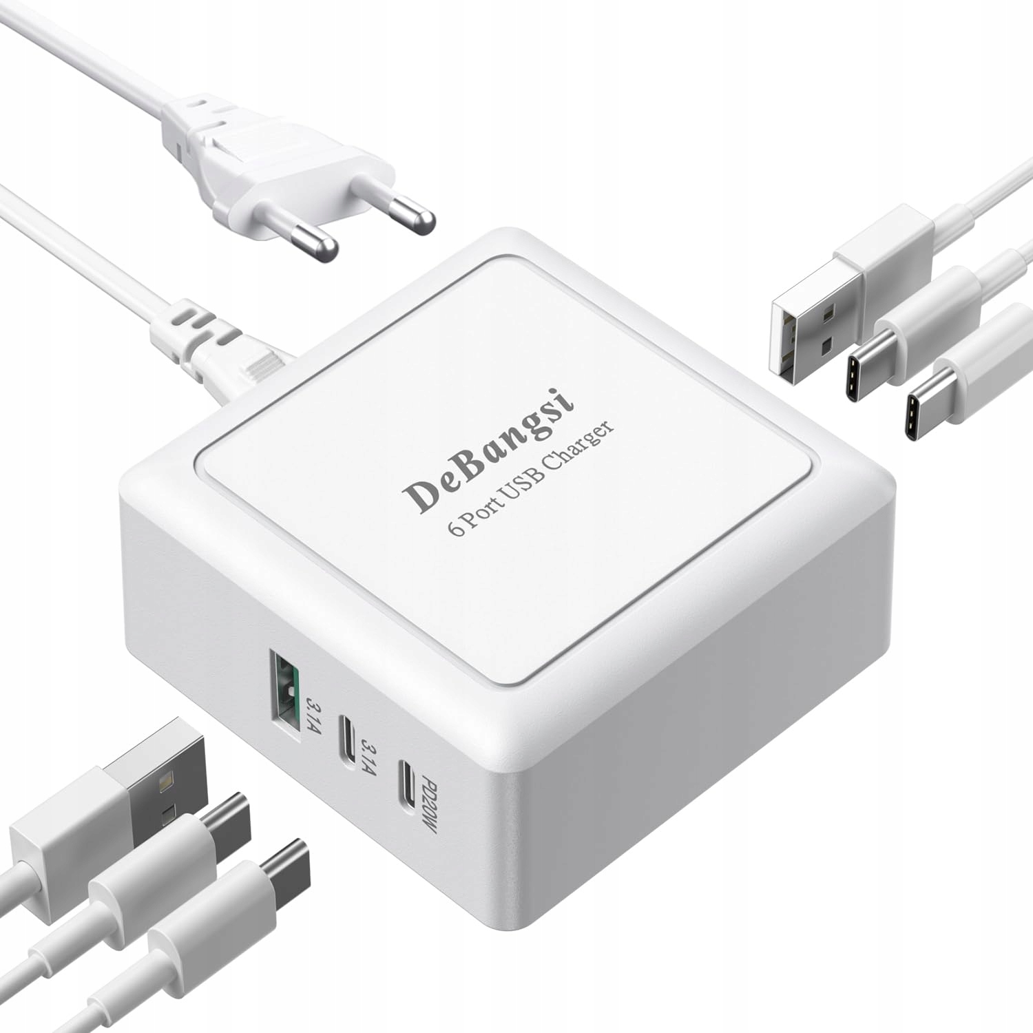 HONGYEE Ładowarka USB C 50W 6-Port Szybkie Ładowanie iPhone Android — miniatura 9