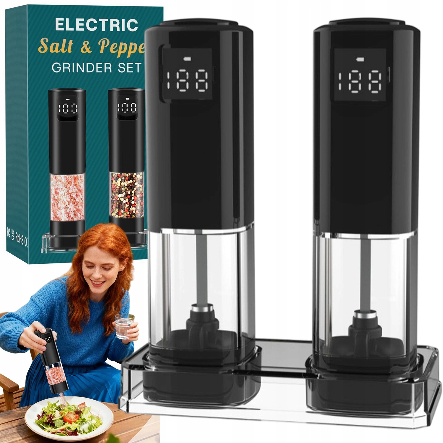 2 X Elektrický Mlýnek Na Pepř A Koření Regulace Mletí Lukostřelec