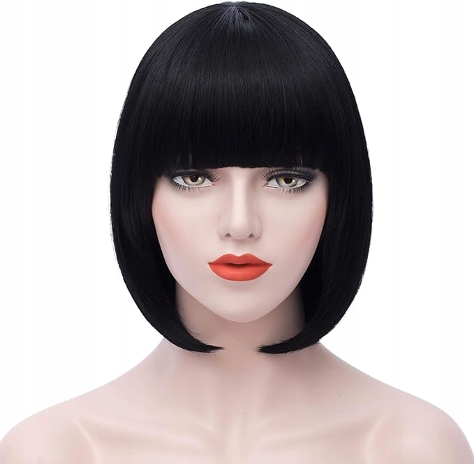 Paruka Krátké Černé Vlasy S Ofinou Umělé Vlasy Délka 30 CM