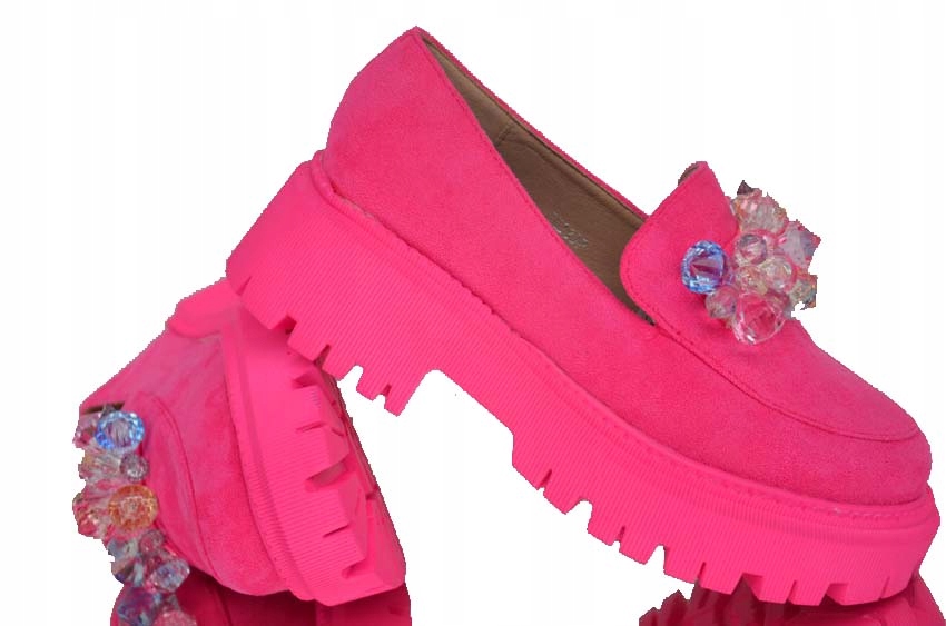 CUDNE DAMSKIE MOKASYNY Z KRYSZTAŁKAMI SKÓRA CASUAL BUTY ITALY STYL ORGINAL Wzór dominujący bez wzoru